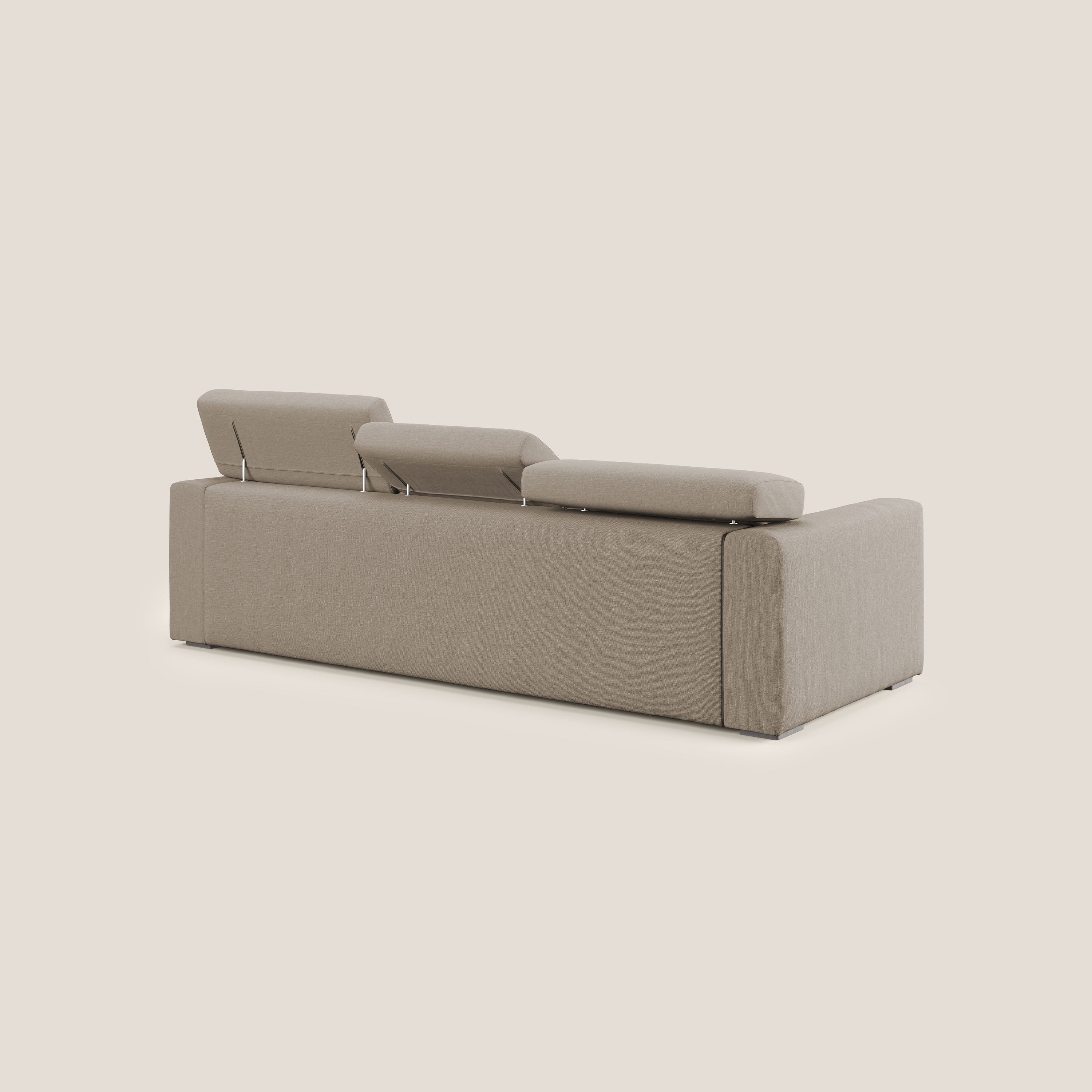 Dylan divano a 3 sedute con pouf estraibile poggiapiedi in tessuto simil cotone impermeabile T13 beige - divani.store