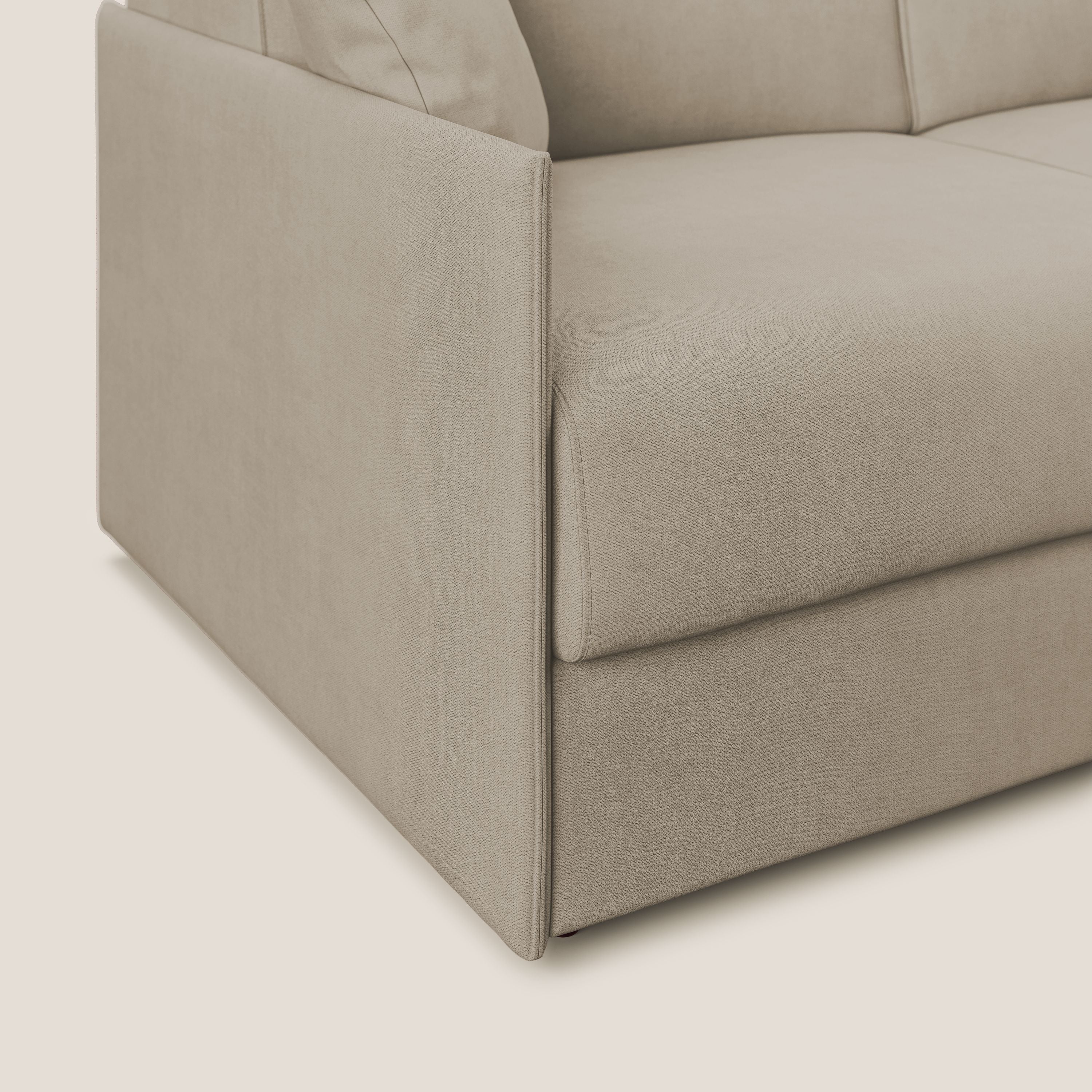 Evans Divano letto angolare con penisola in morbido tessuto impermeabile T02 beige - divani.store