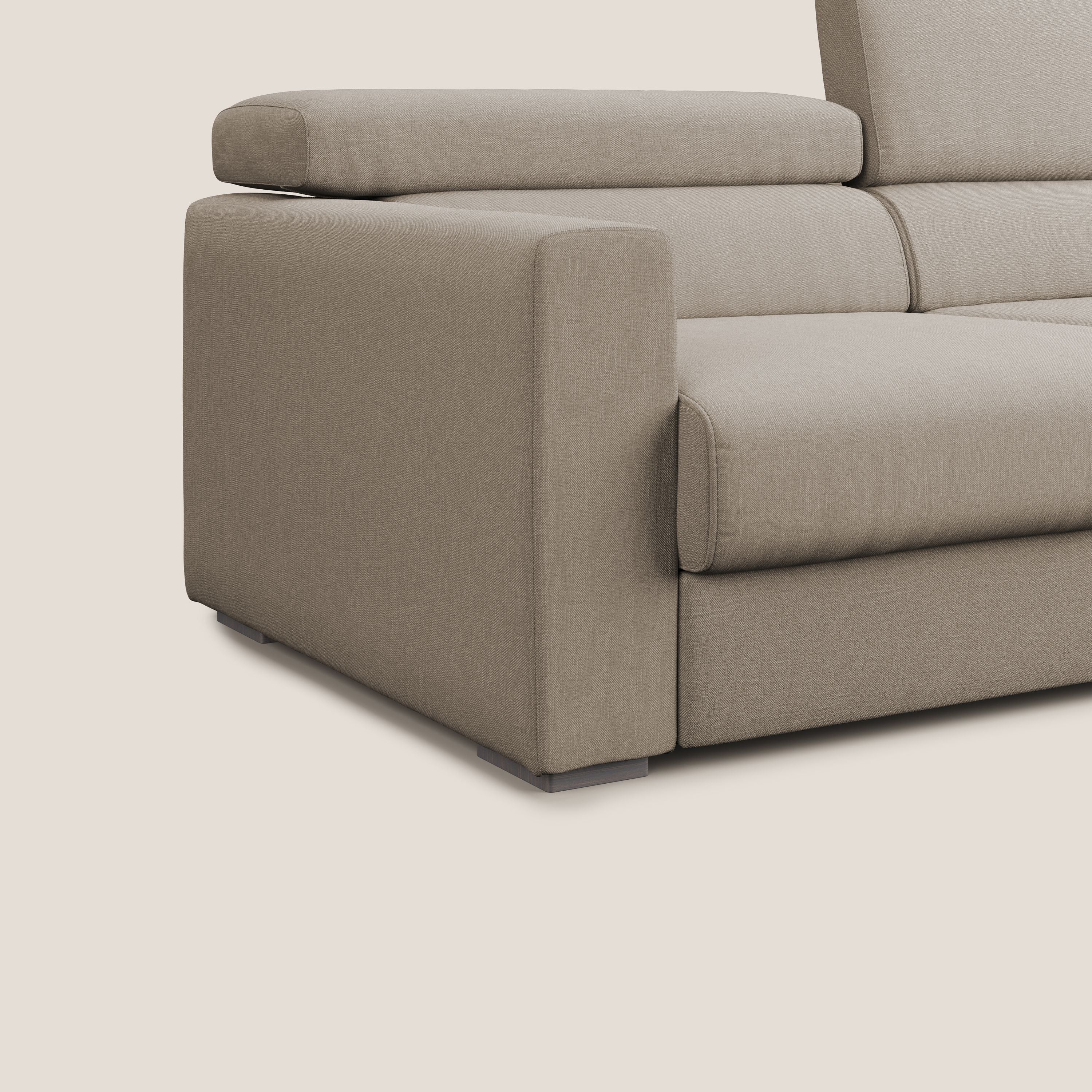 Dylan divano allungabile con pouf estraibile poggiapiedi in tessuto simil cotone impermeabile T13 beige - divani.store