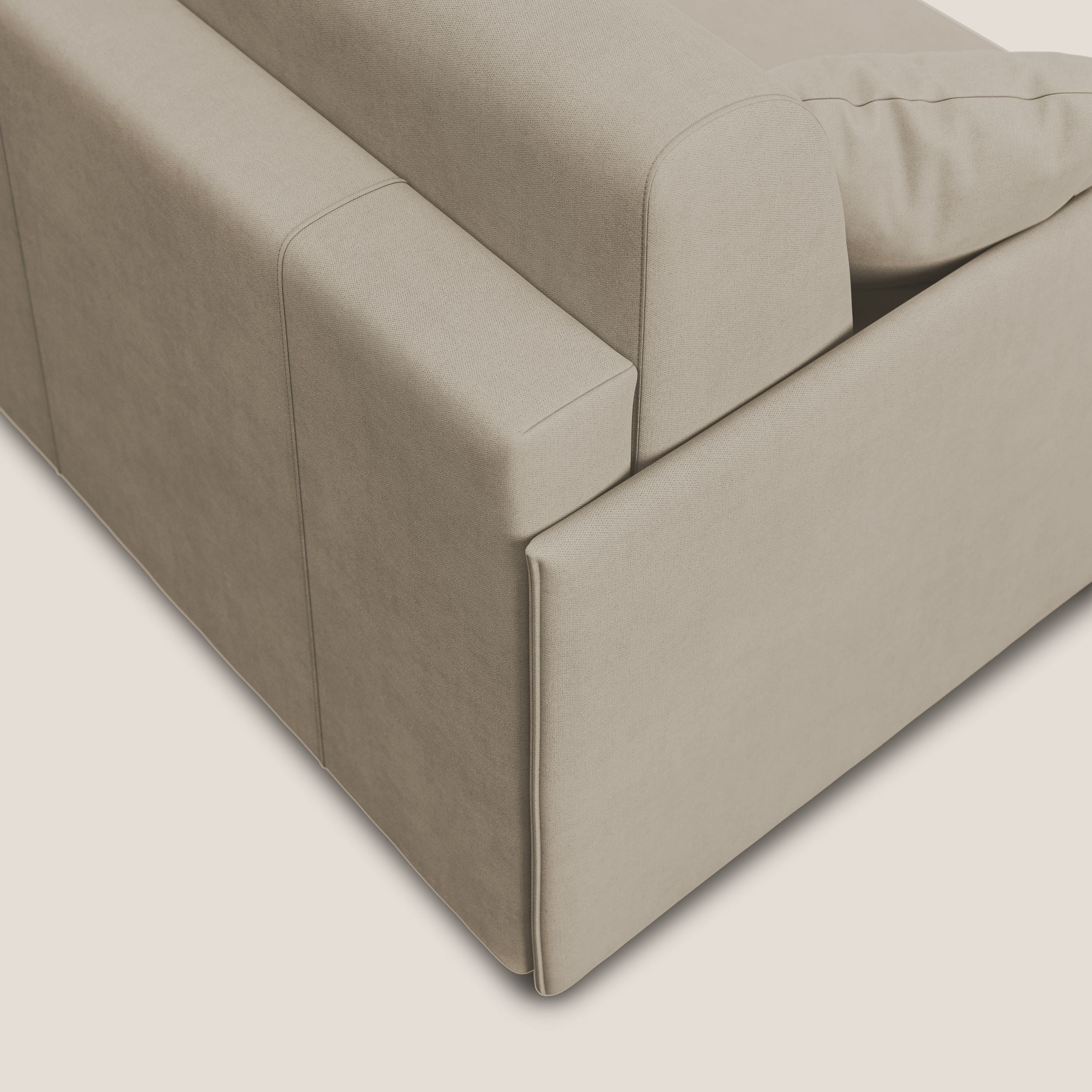 Evans Divano letto angolare con penisola in morbido tessuto impermeabile T02 beige - divani.store