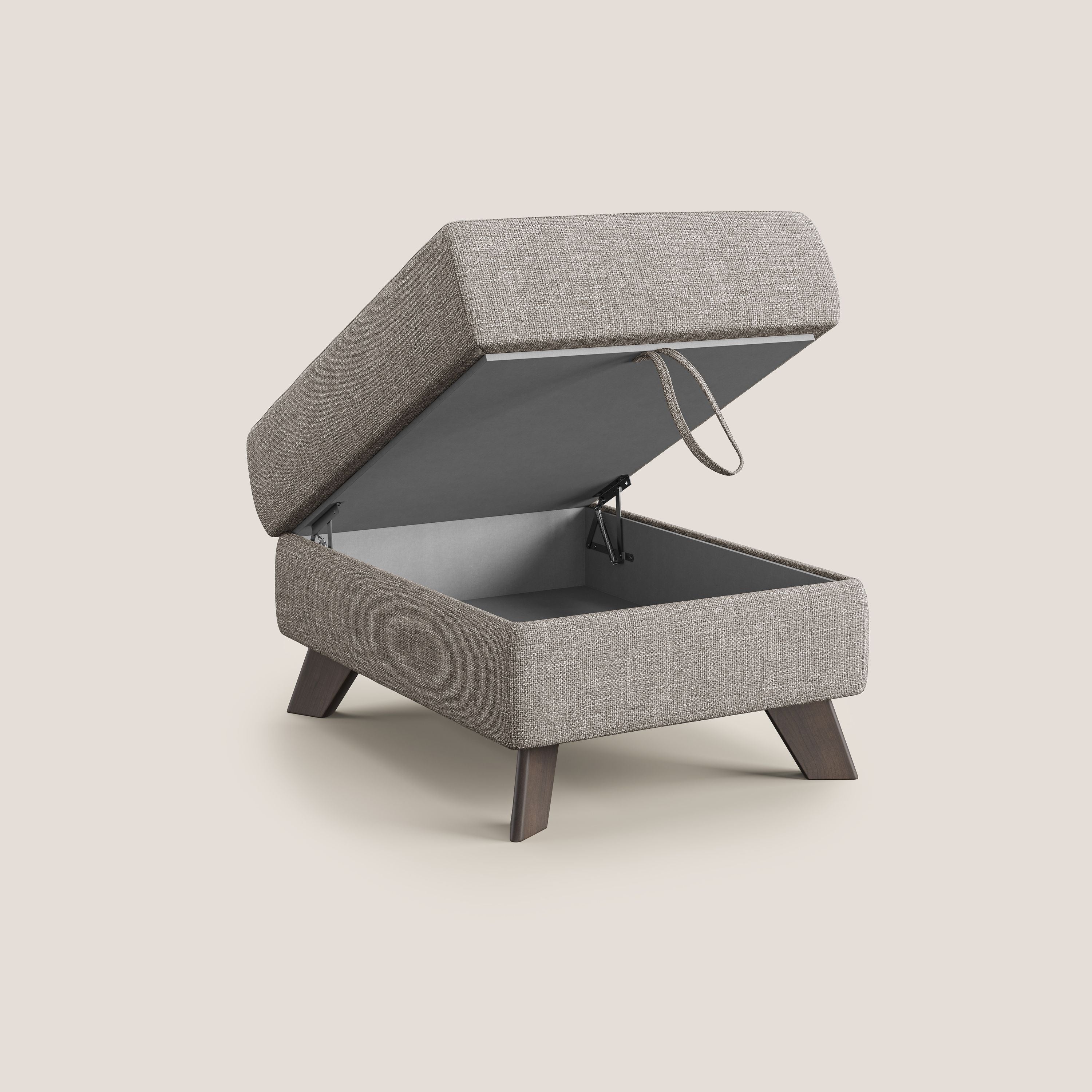 Moon Pouf contenitore e piedini alti in tessuto morbido ad intreccio soft-touch impermeabile T06 tortora - divani.store