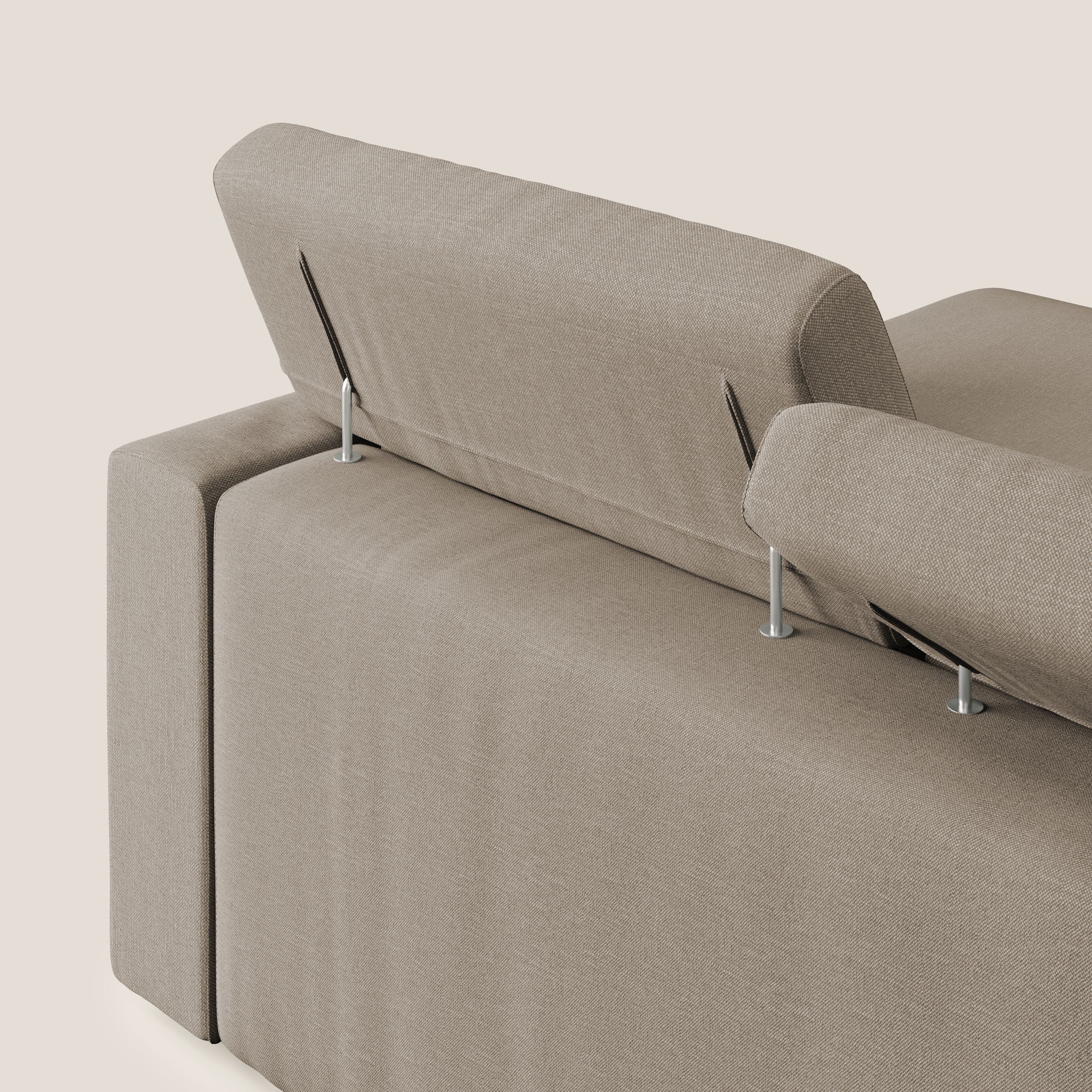 Dylan divano angolare con pouf estraibile poggiapiedi in tessuto simil cotone impermeabile T13 beige - divani.store