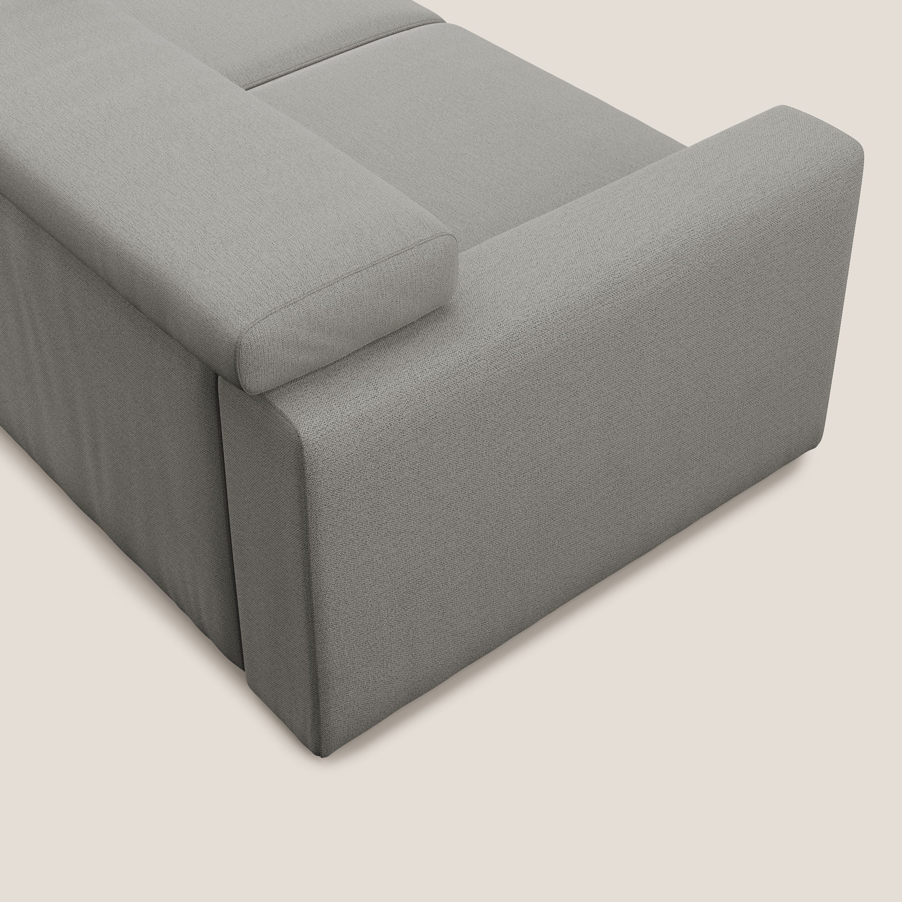 Dylan divano allungabile con pouf estraibile poggiapiedi in tessuto fiammato simil cotone impermeabile T19 beige - divani.store