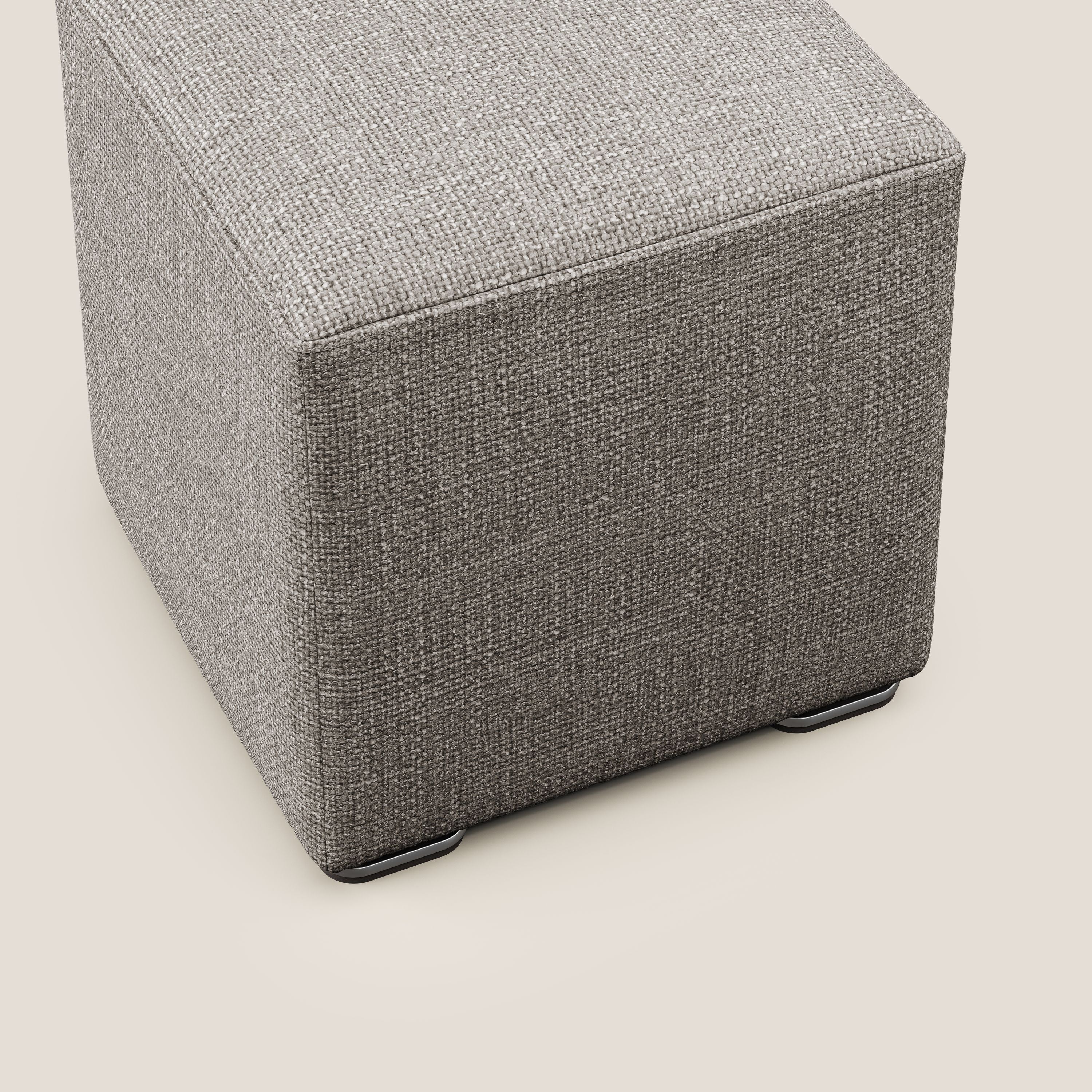 Cube pouf in morbido tessuto impermeabile ad intreccio melangiato T06 tortora - divani.store