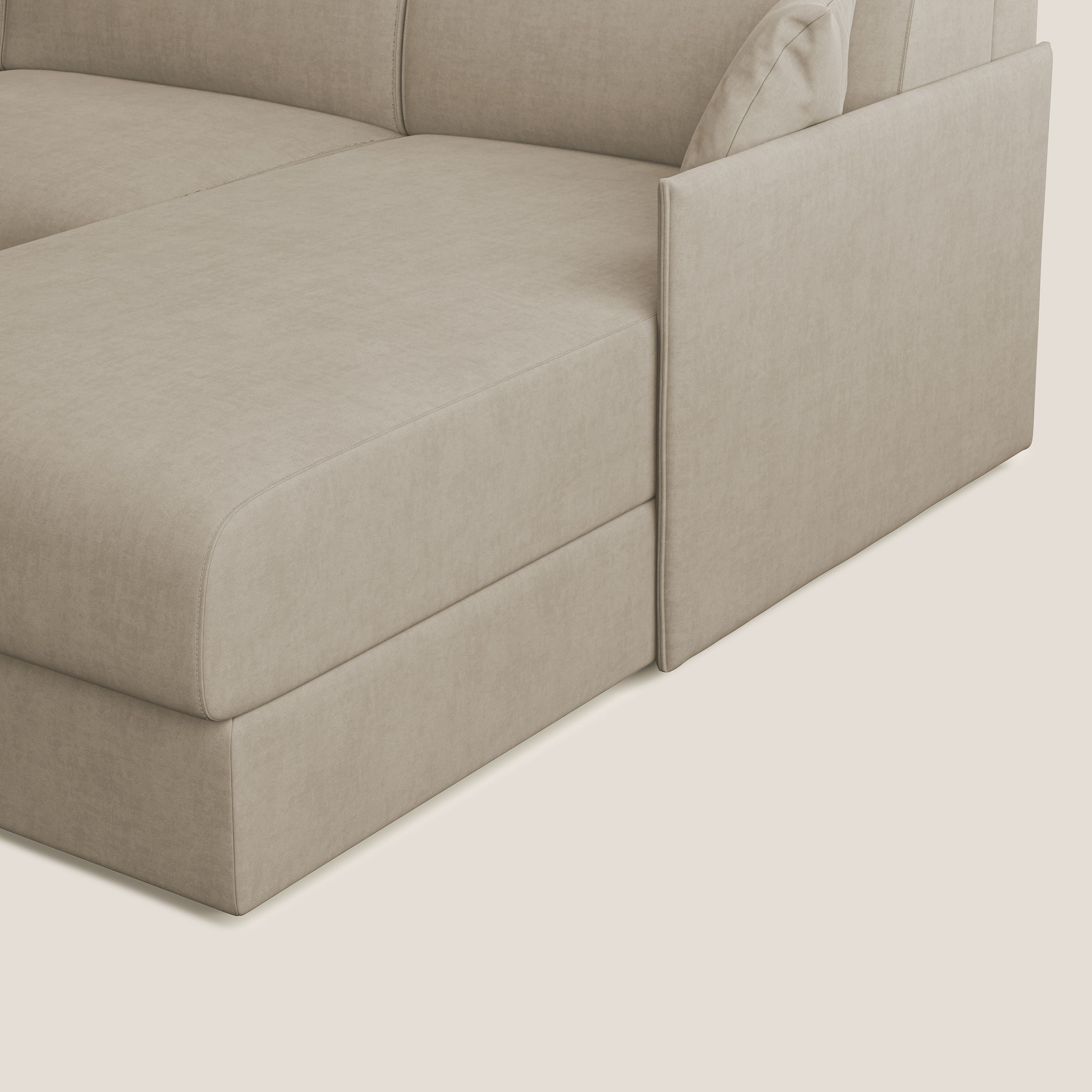 Evans Divano letto angolare con penisola in morbido tessuto impermeabile T02 beige - divani.store