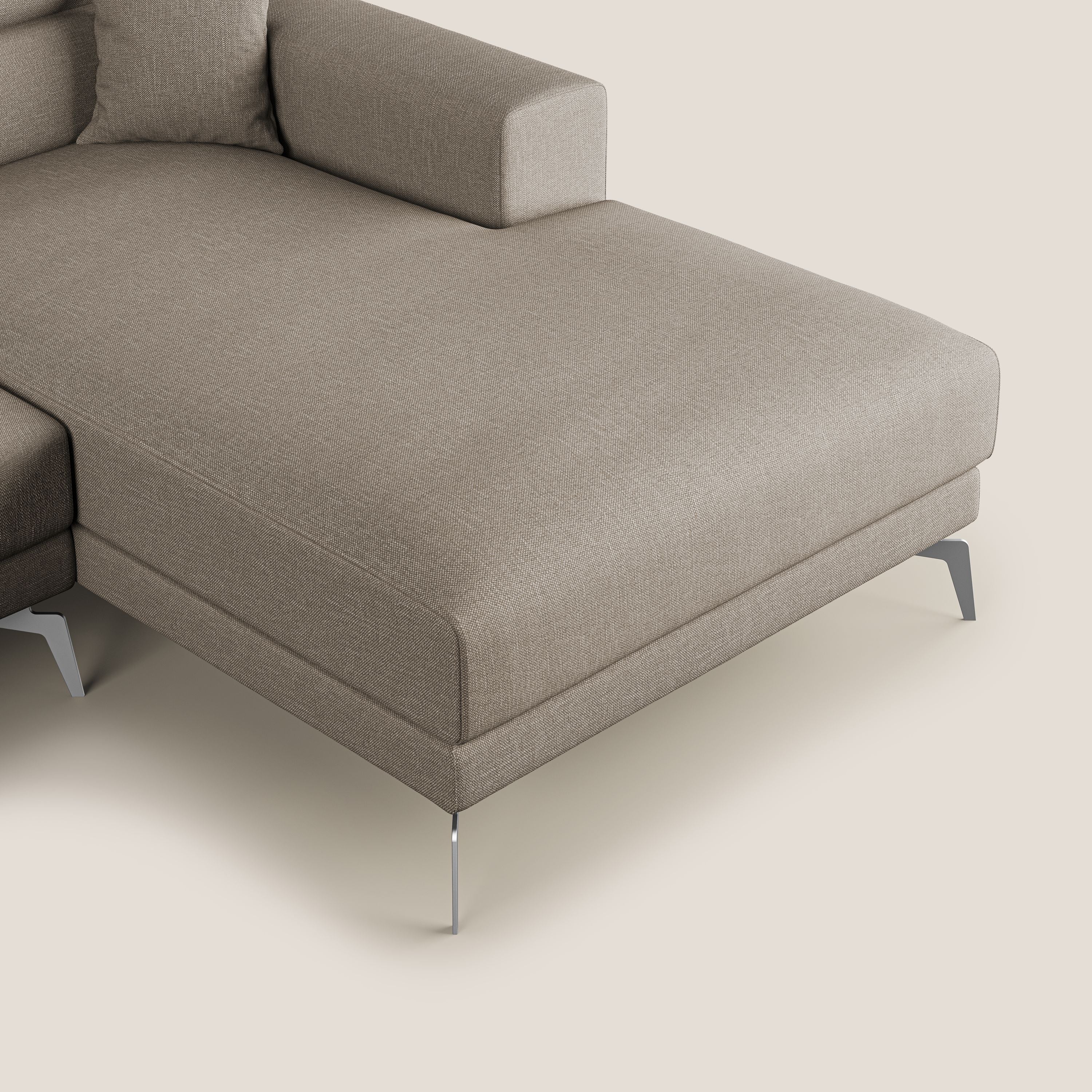 Blade Divano moderno angolare con poggiatesta reclinabili in tessuto impermeabile simil-cotone T13 beige - divani.store