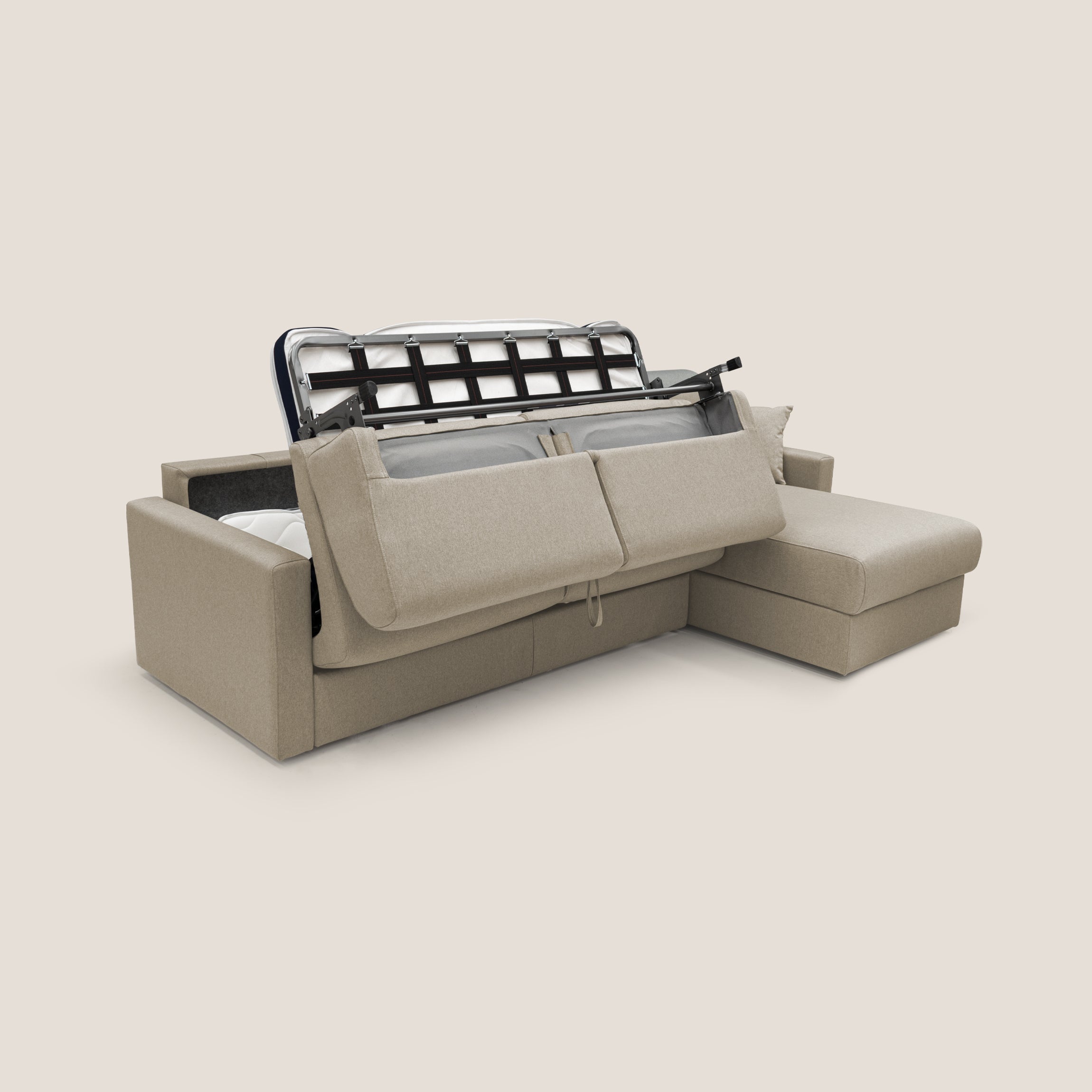 Chris Divano letto angolare 5 posti in tessuto impermeabile T13 beige - divani.store