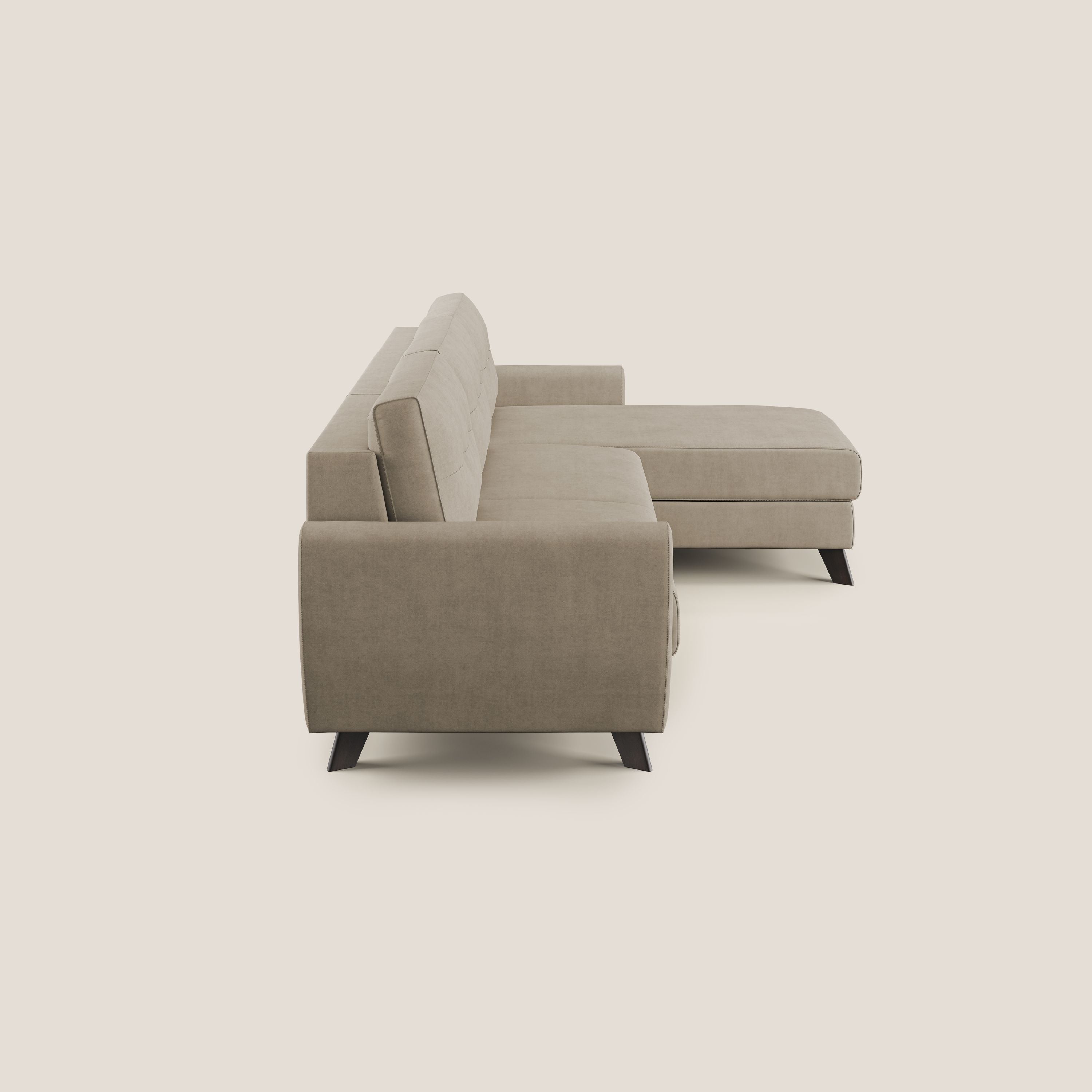 Callisto Divano letto angolare con penisola in tessuto morbido impermeabile T02 beige - divani.store