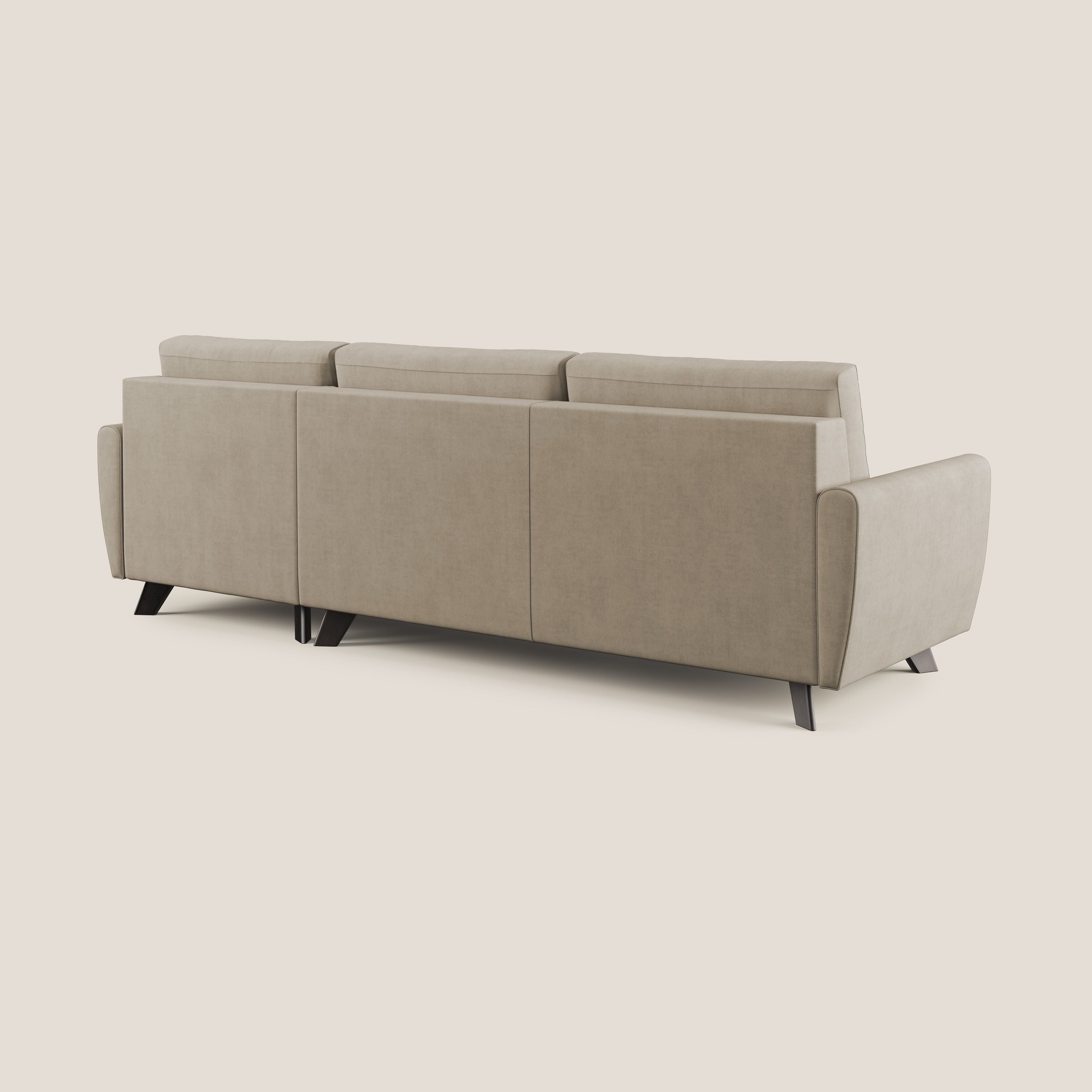 Callisto Divano letto angolare con penisola in tessuto morbido impermeabile T02 beige - divani.store