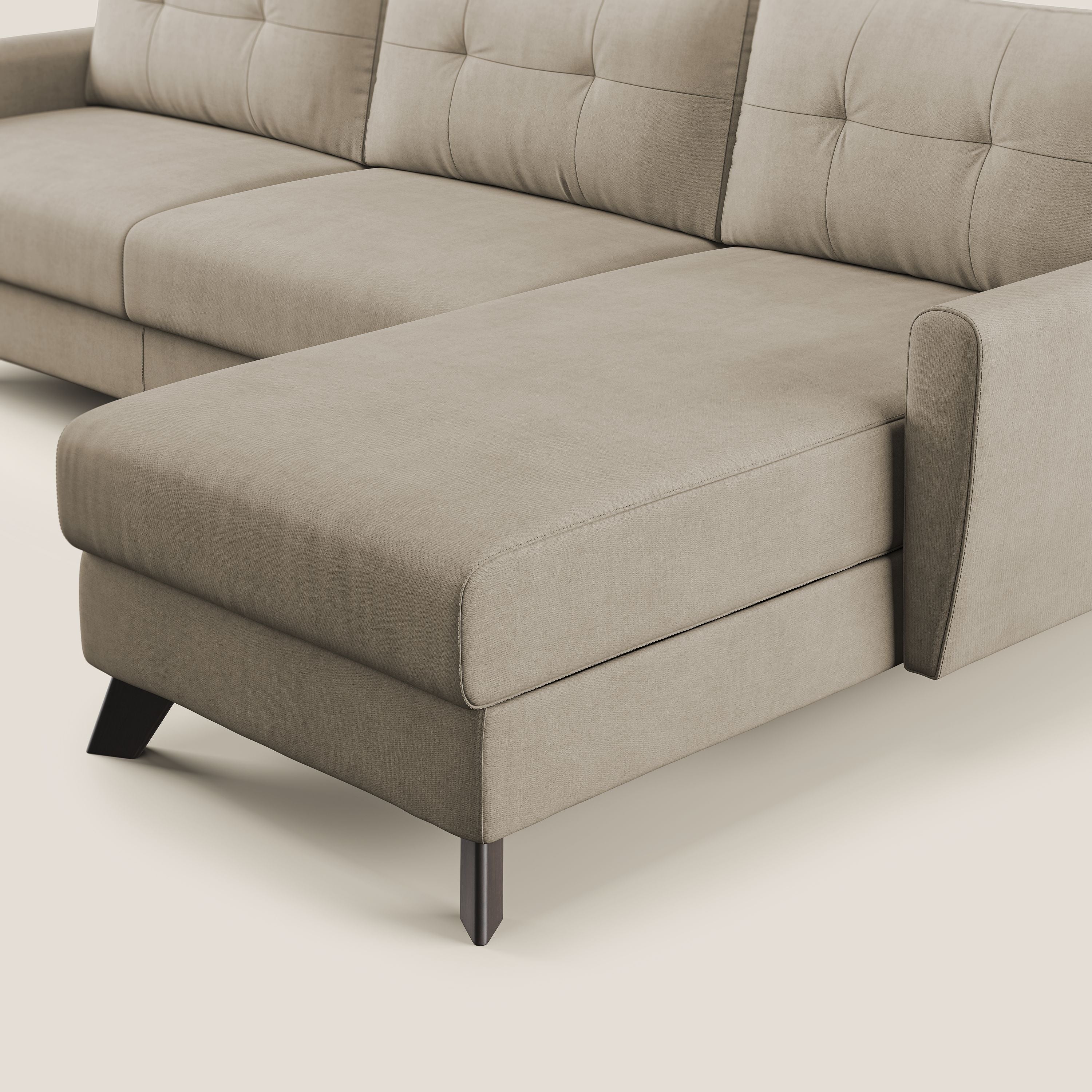 Callisto Divano letto angolare con penisola in tessuto morbido impermeabile T02 beige - divani.store