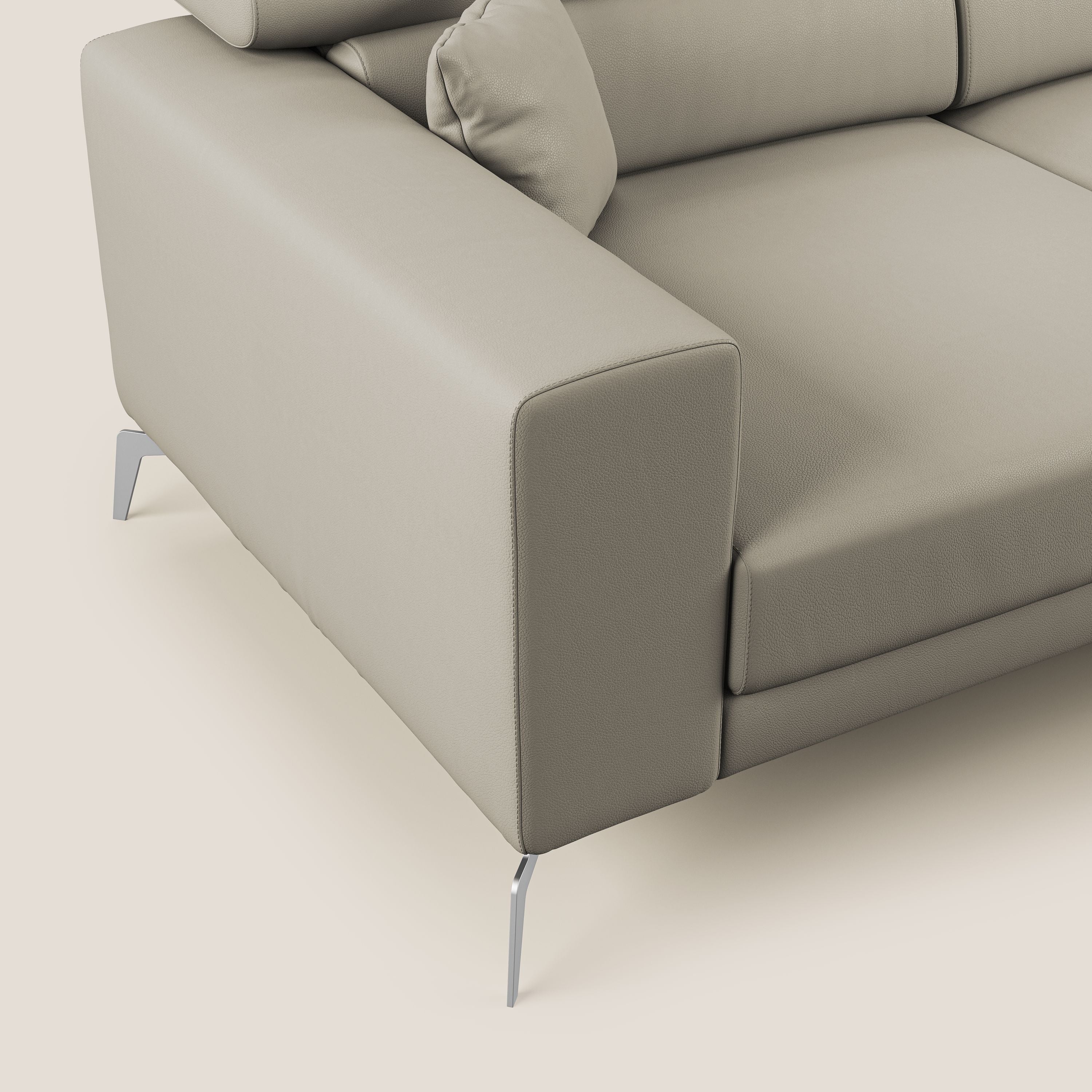 Blade Divano moderno angolare con poggiatesta reclinabili in Ecopelle T04 tortora - divani.store