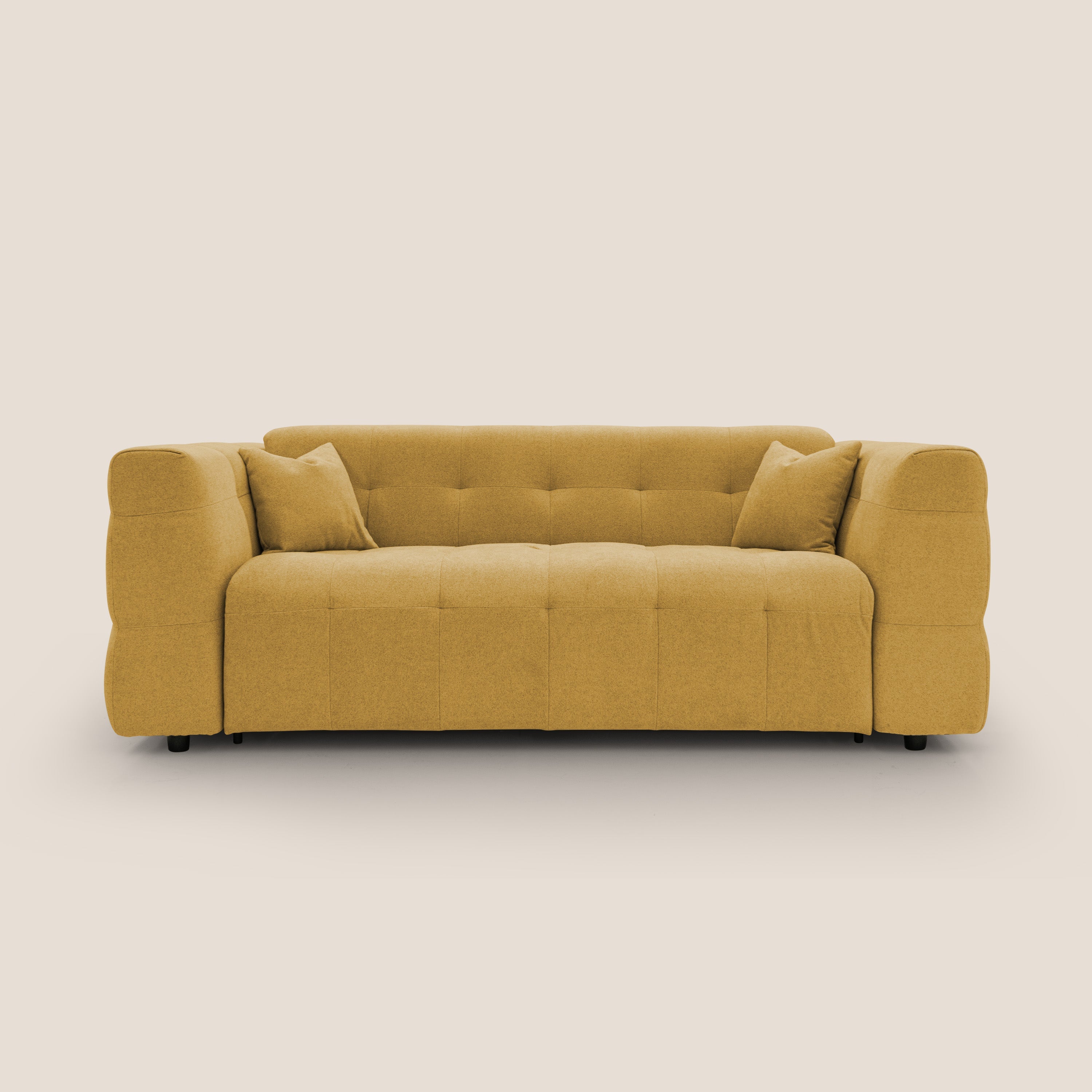 Tender Divano letto matrimoniale dal design innovativo in tessuto bouclet impermeabile T07 giallo - divani.store