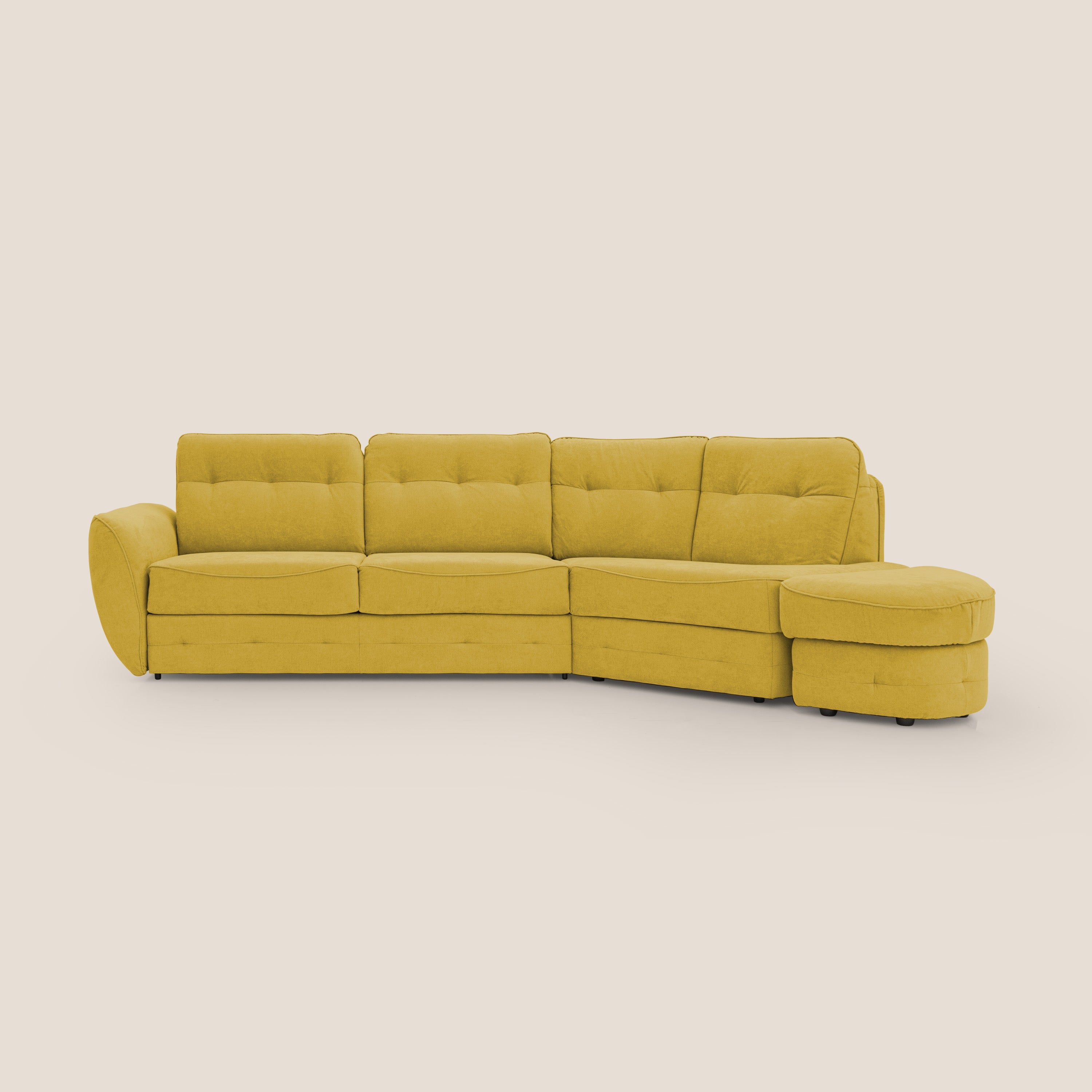 Zeus divano letto angolare con materasso H18 cm pouf mobile in tessuto impermeabile T02 giallo - divani.store