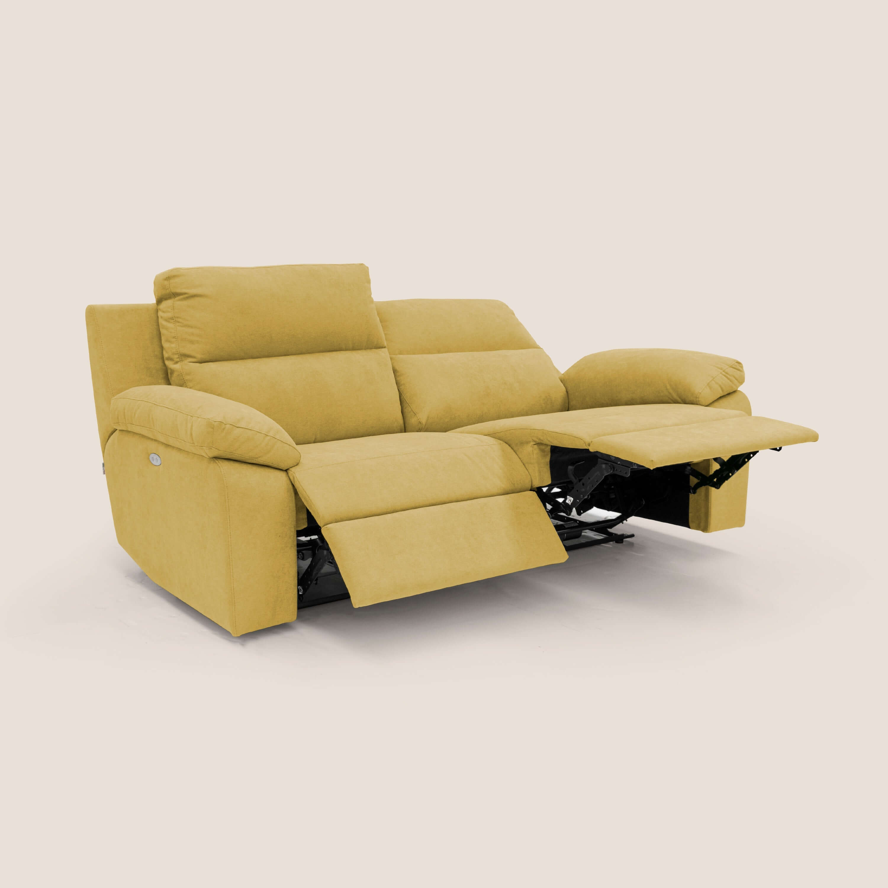 Romeo Divano relax con recliner elettrico in morbido tessuto impermeabile T02 giallo - divani.store