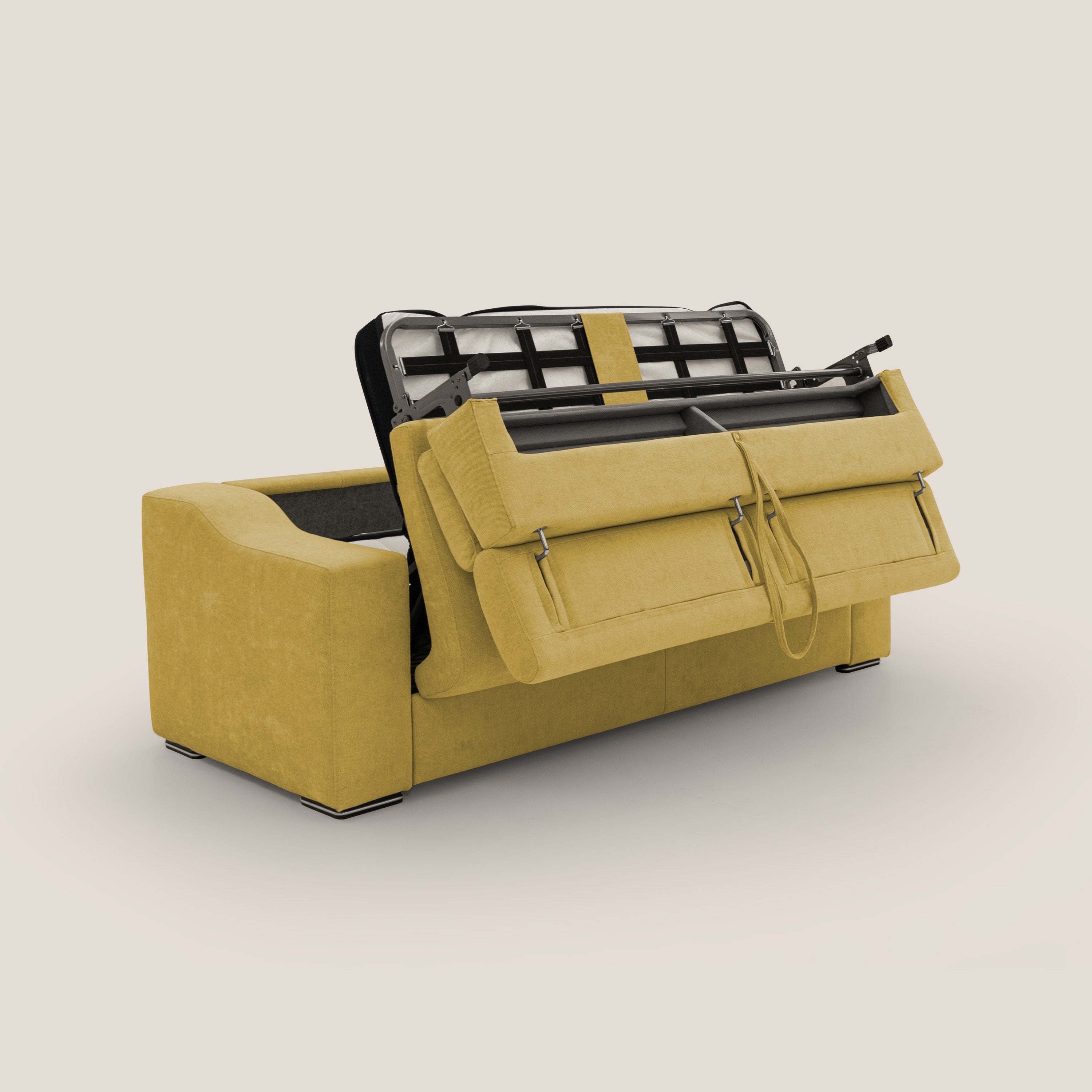 Bomber divano letto matrimoniale con poggiatesta in tessuto impermeabile T14 giallo - divani.store