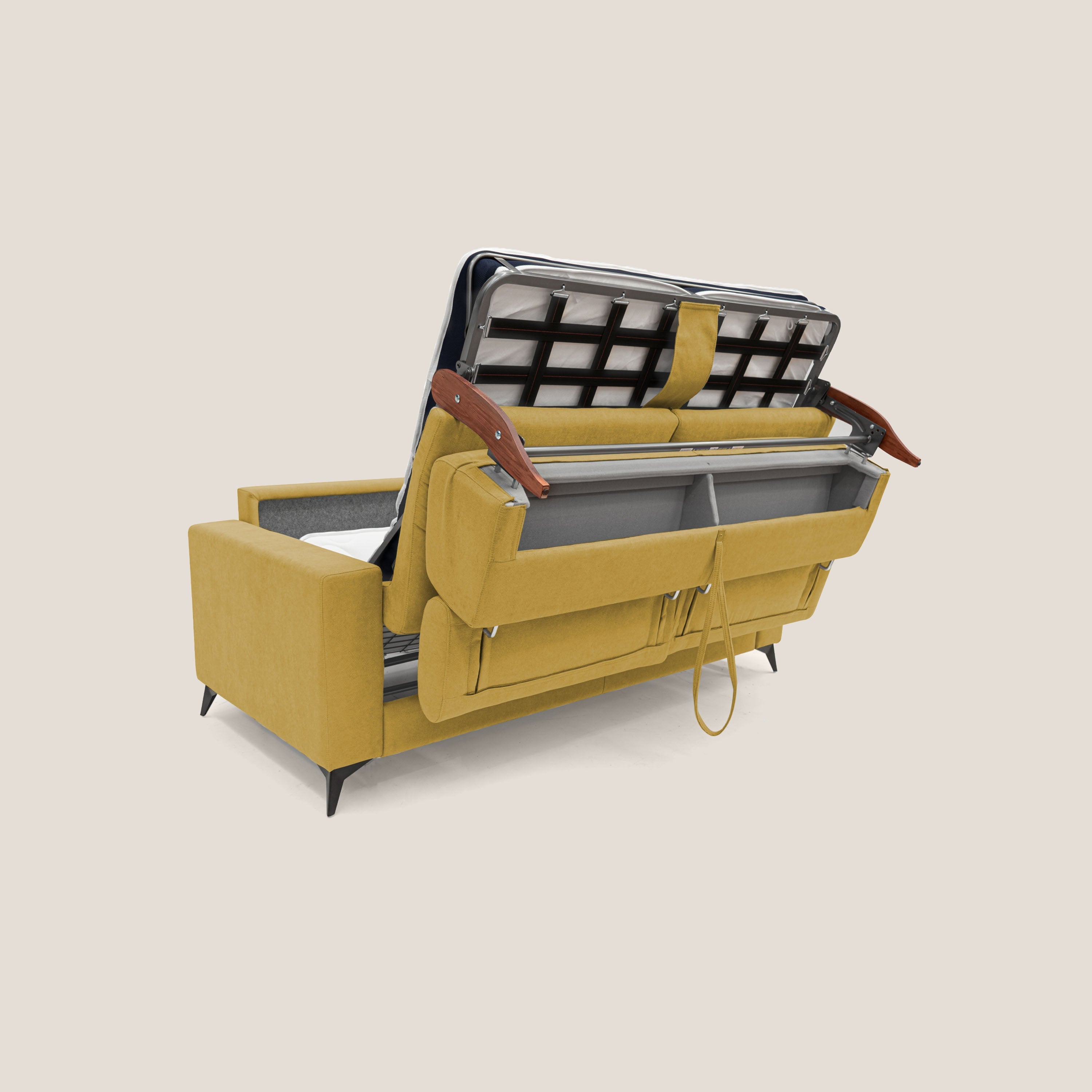 Pegaso divano letto con poggiatesta reclinabili e rivestimento T02 giallo - divani.store