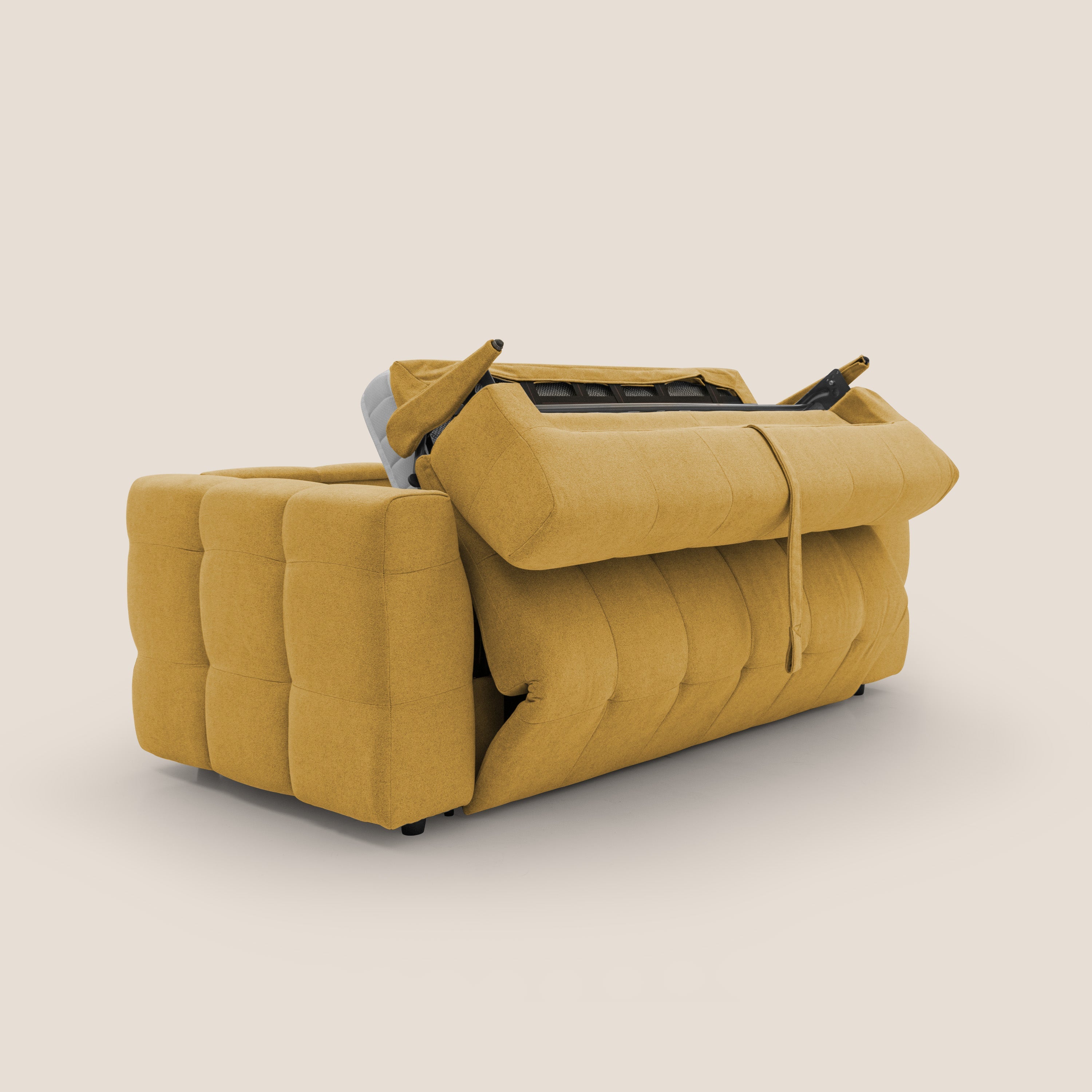 Tender Divano letto matrimoniale dal design innovativo in tessuto bouclet impermeabile T07 giallo - divani.store
