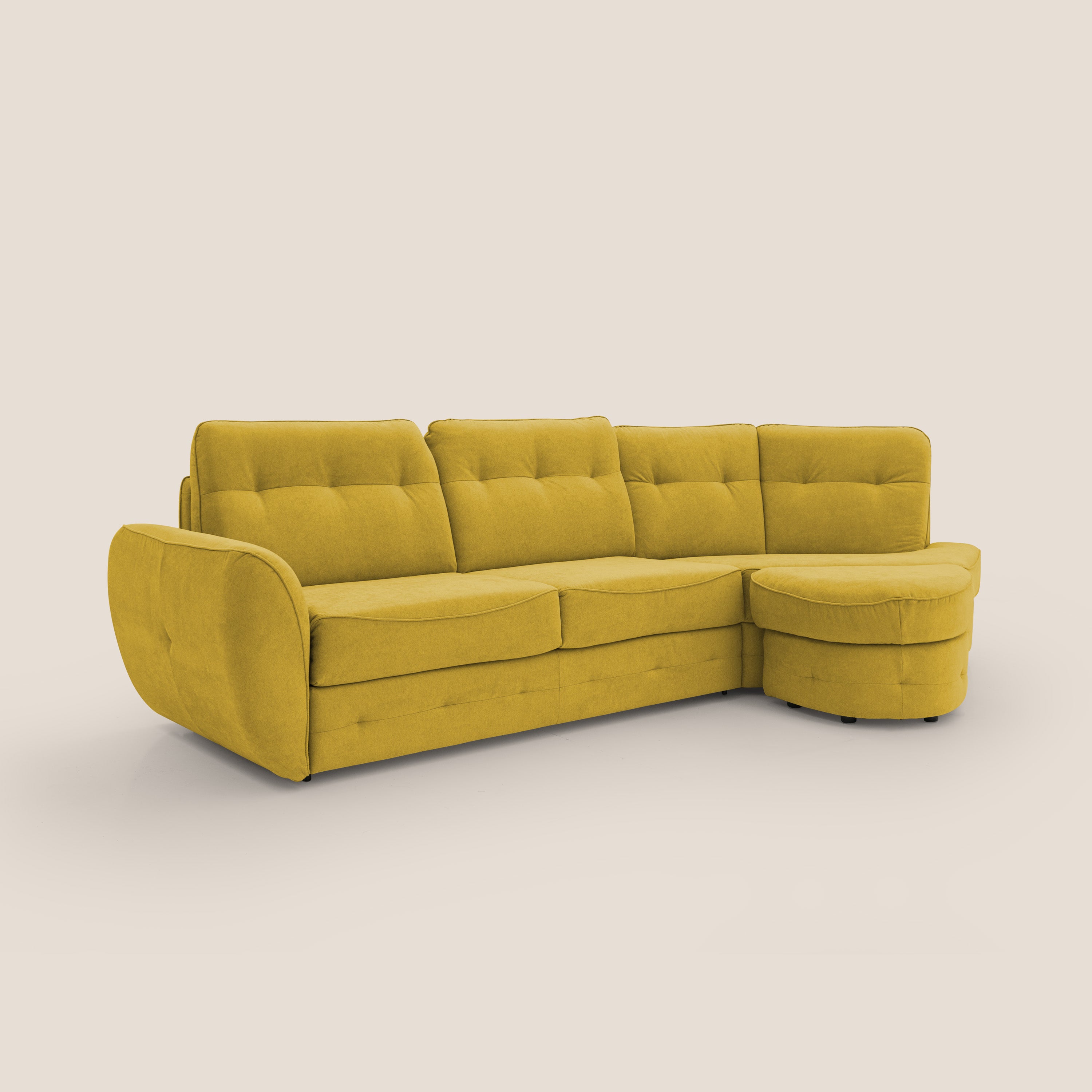 Zeus divano letto angolare con materasso H18 cm pouf mobile in tessuto impermeabile T02 - divani.store