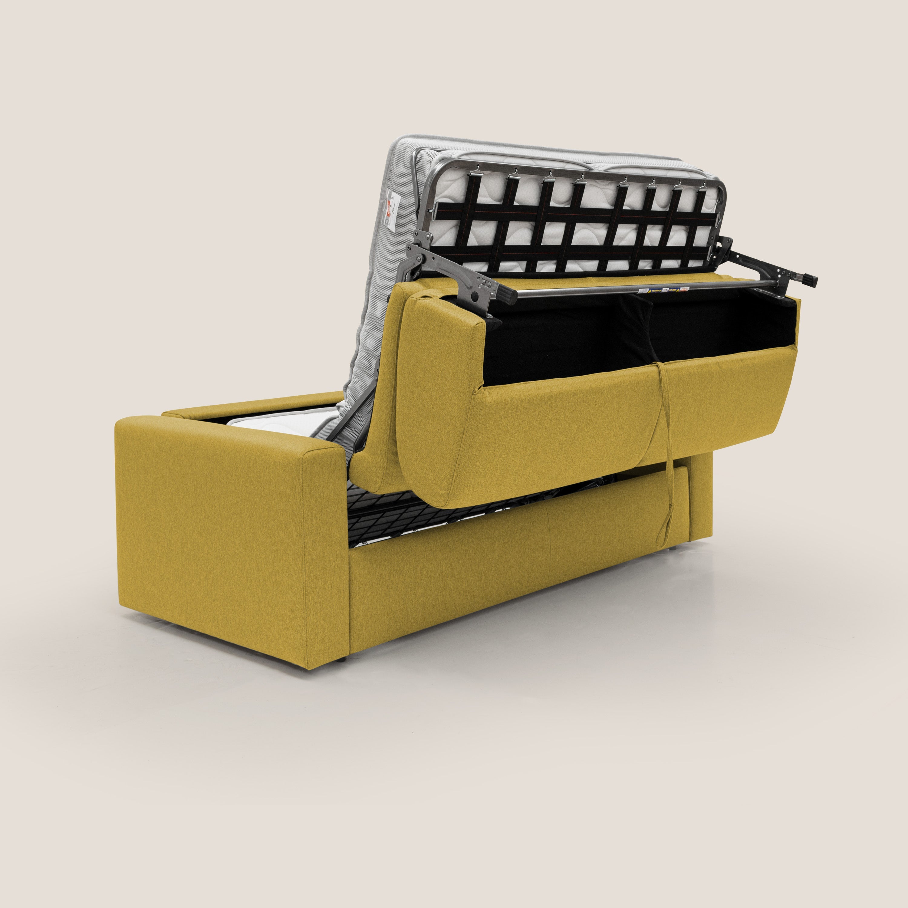 Kansas Divano letto matrimoniale alto 20 cm in tessuto impermeabile misto cotone T13 giallo - divani.store