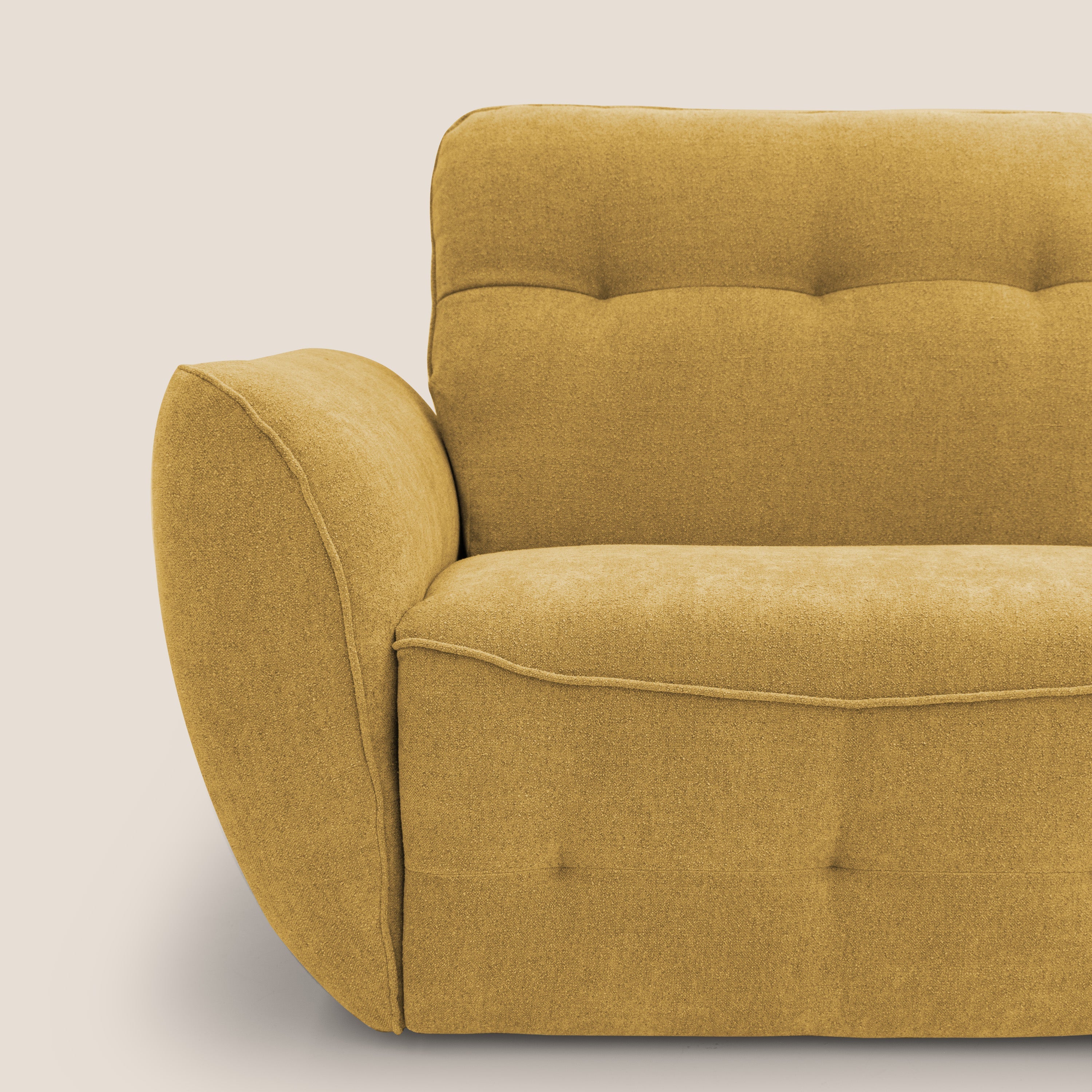 Cerbero divano 2 e 3 posti in morbido bouclé impermeabile T07 giallo - divani.store