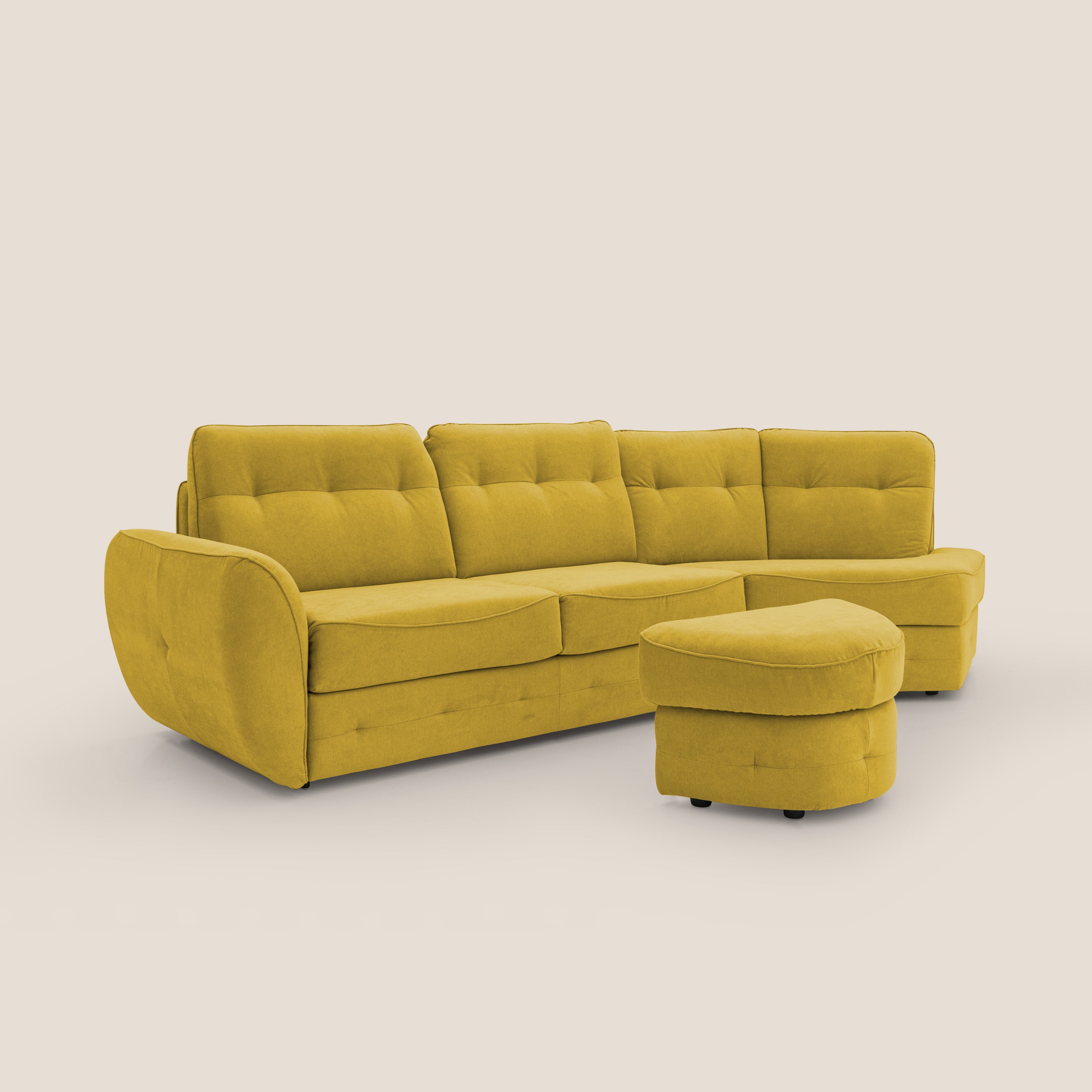 Zeus divano letto angolare con materasso H18 cm pouf mobile in tessuto impermeabile T02 - divani.store