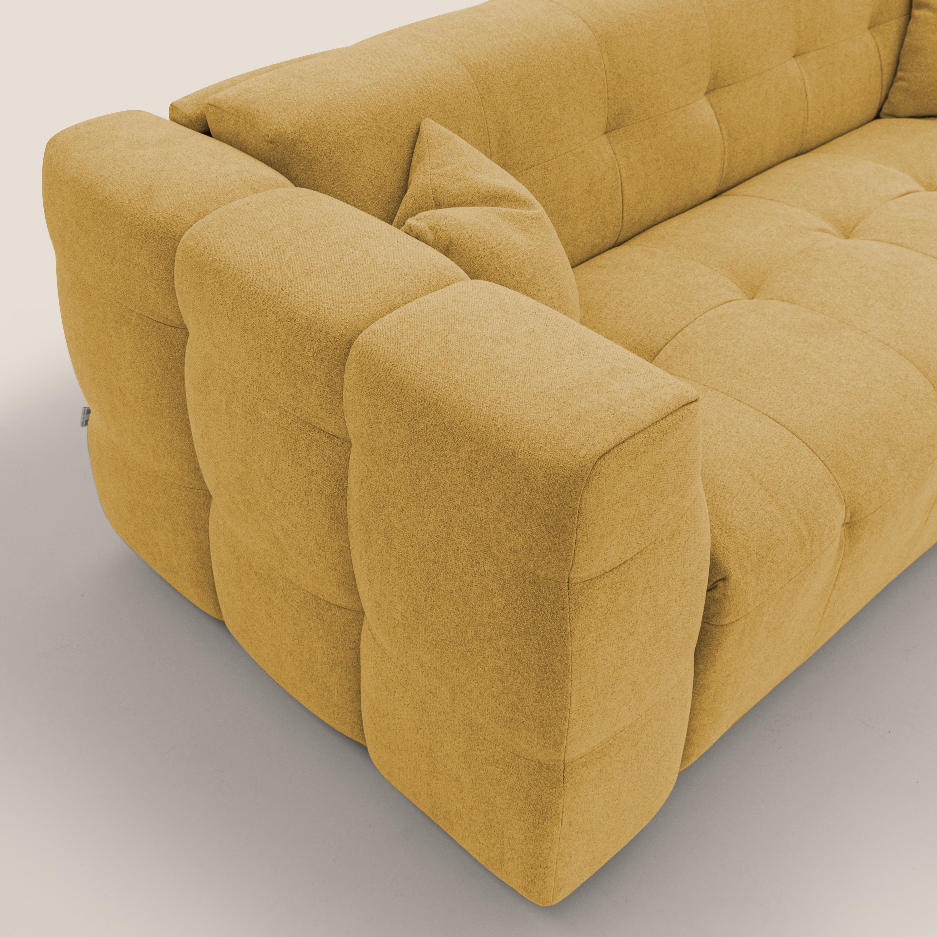 Tender Divano letto matrimoniale dal design innovativo in tessuto bouclet impermeabile T07 giallo - divani.store