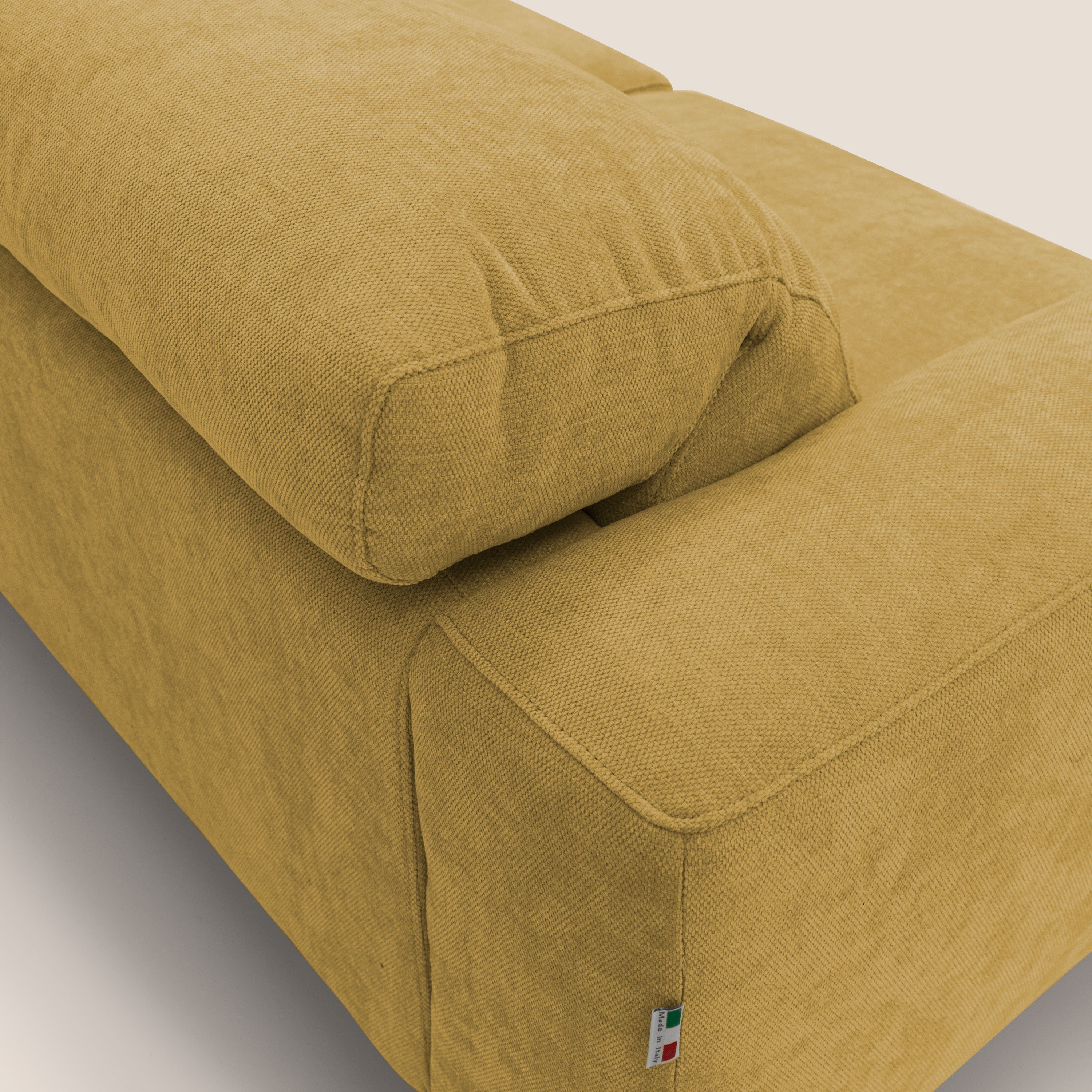 Sakura divano in piuma d'oca modulare a 3 sedute in morbido tessuto fiammato impermeabile T14 giallo - divani.store