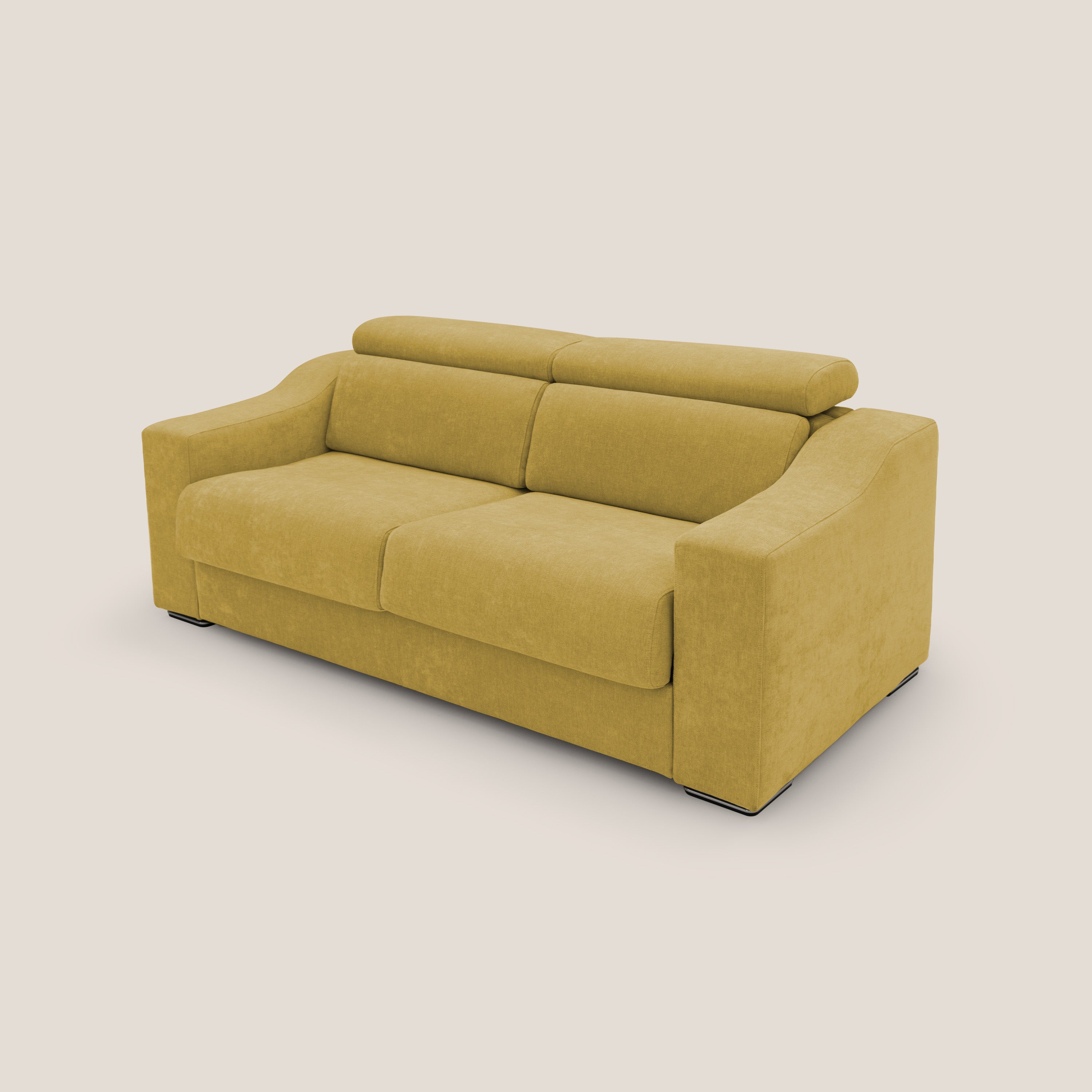 Bomber divano letto matrimoniale con poggiatesta in tessuto impermeabile T14 giallo - divani.store