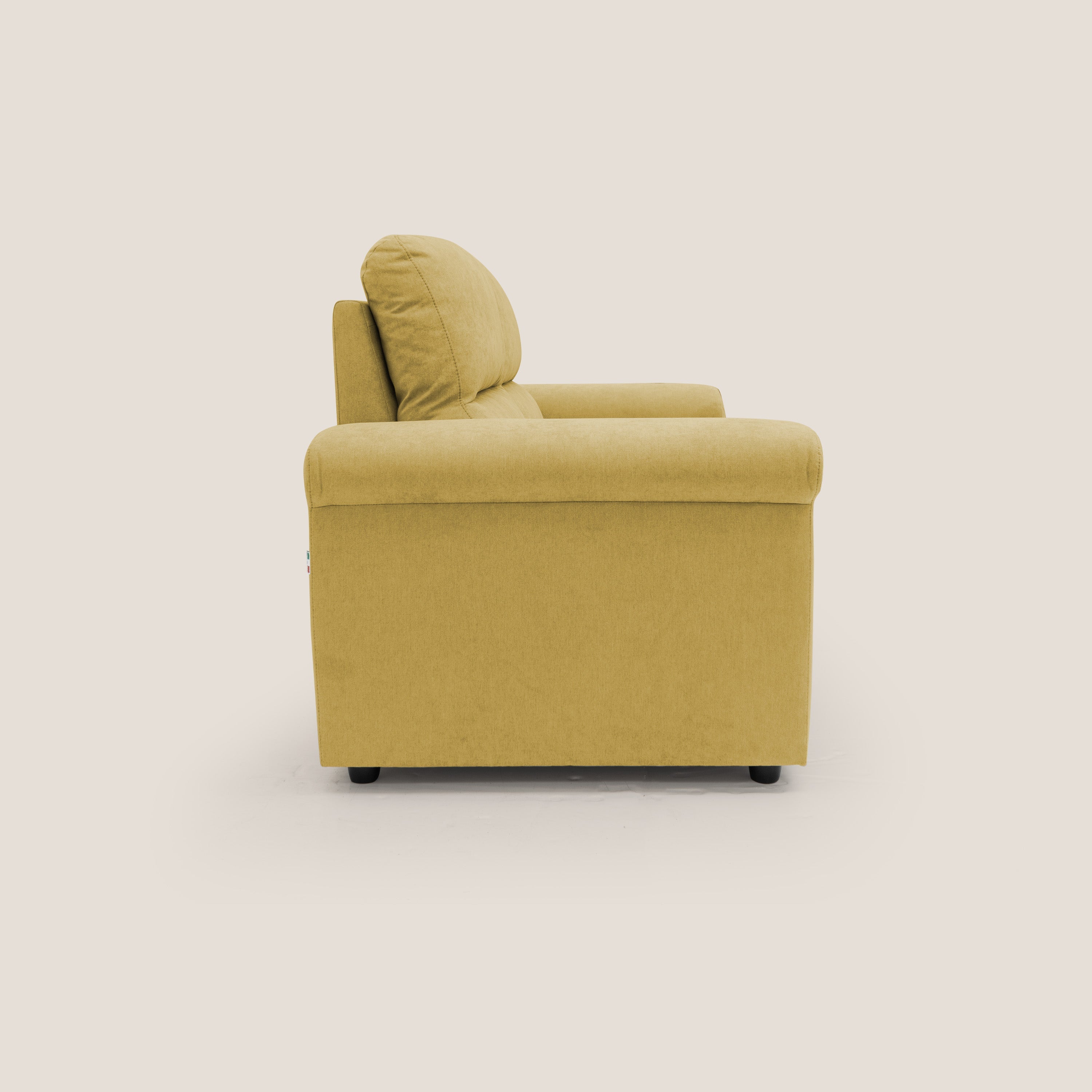 Minerva divano con pouf estraibile poggiapiedi in tessuto morbido impermeabile T02 giallo - divani.store