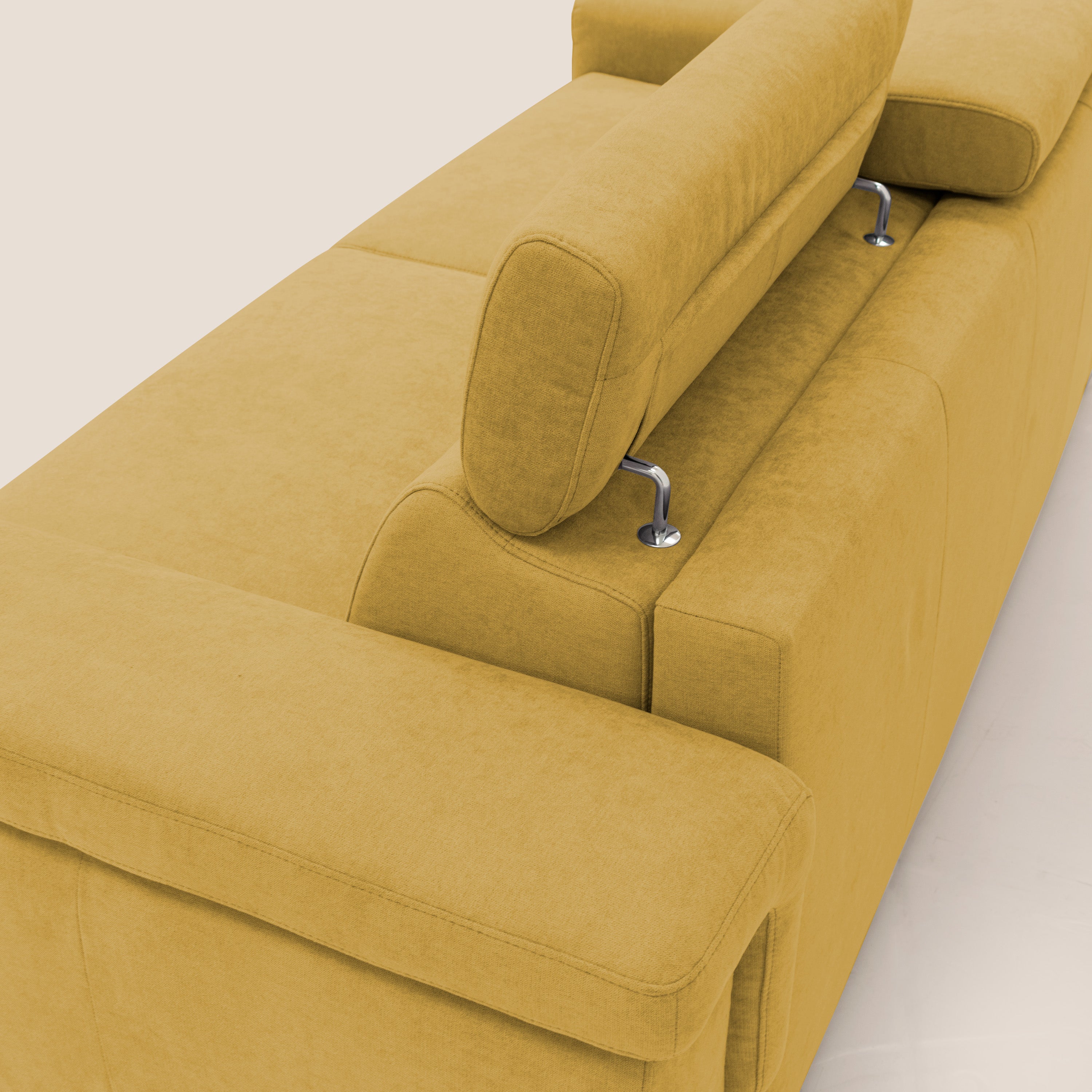 Giunone divano letto con materasso alto 18 cm e poggiatesta reclinabili in tessuto impermeabile T02 giallo - divani.store
