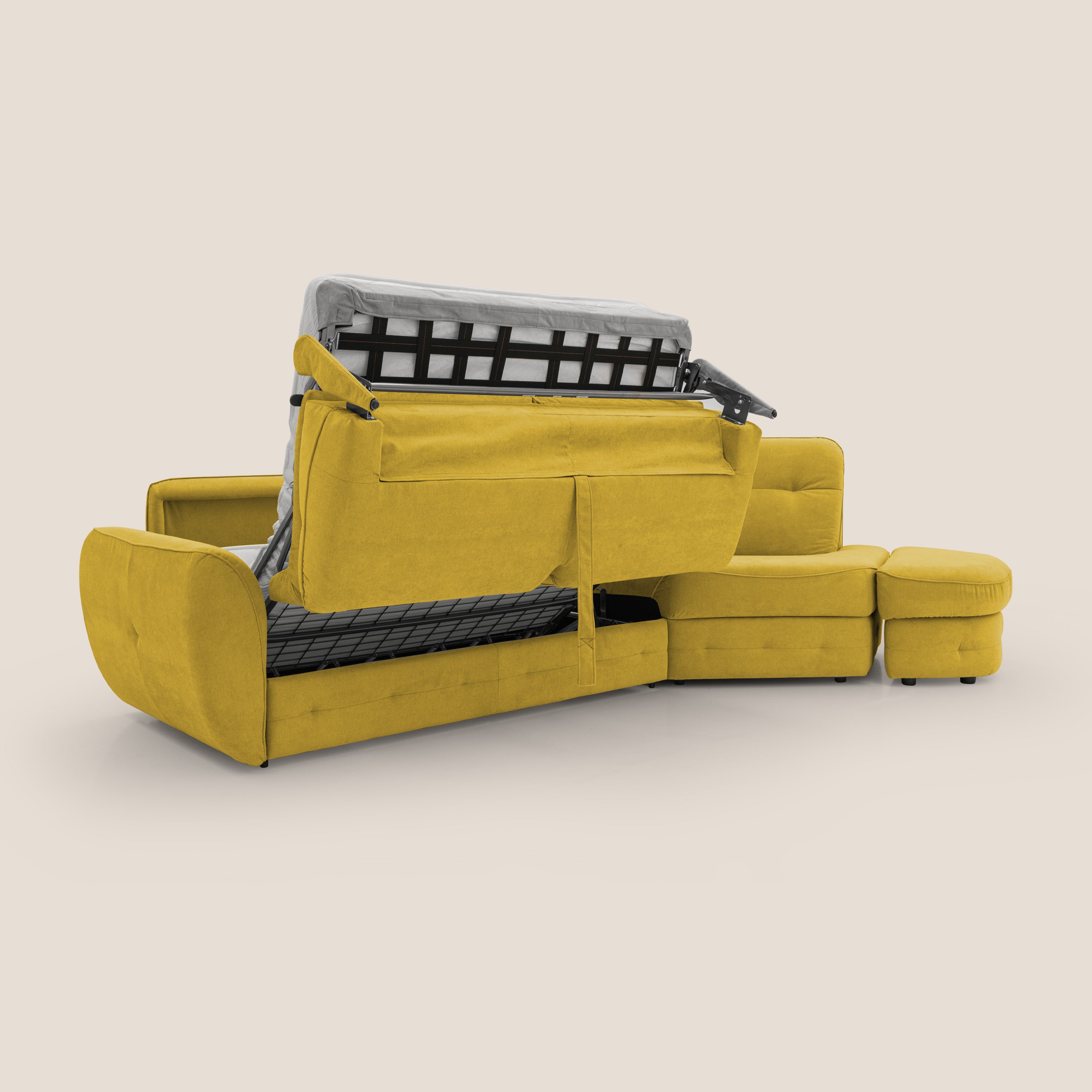 Zeus divano letto angolare con materasso H18 cm pouf mobile in tessuto impermeabile T02 - divani.store