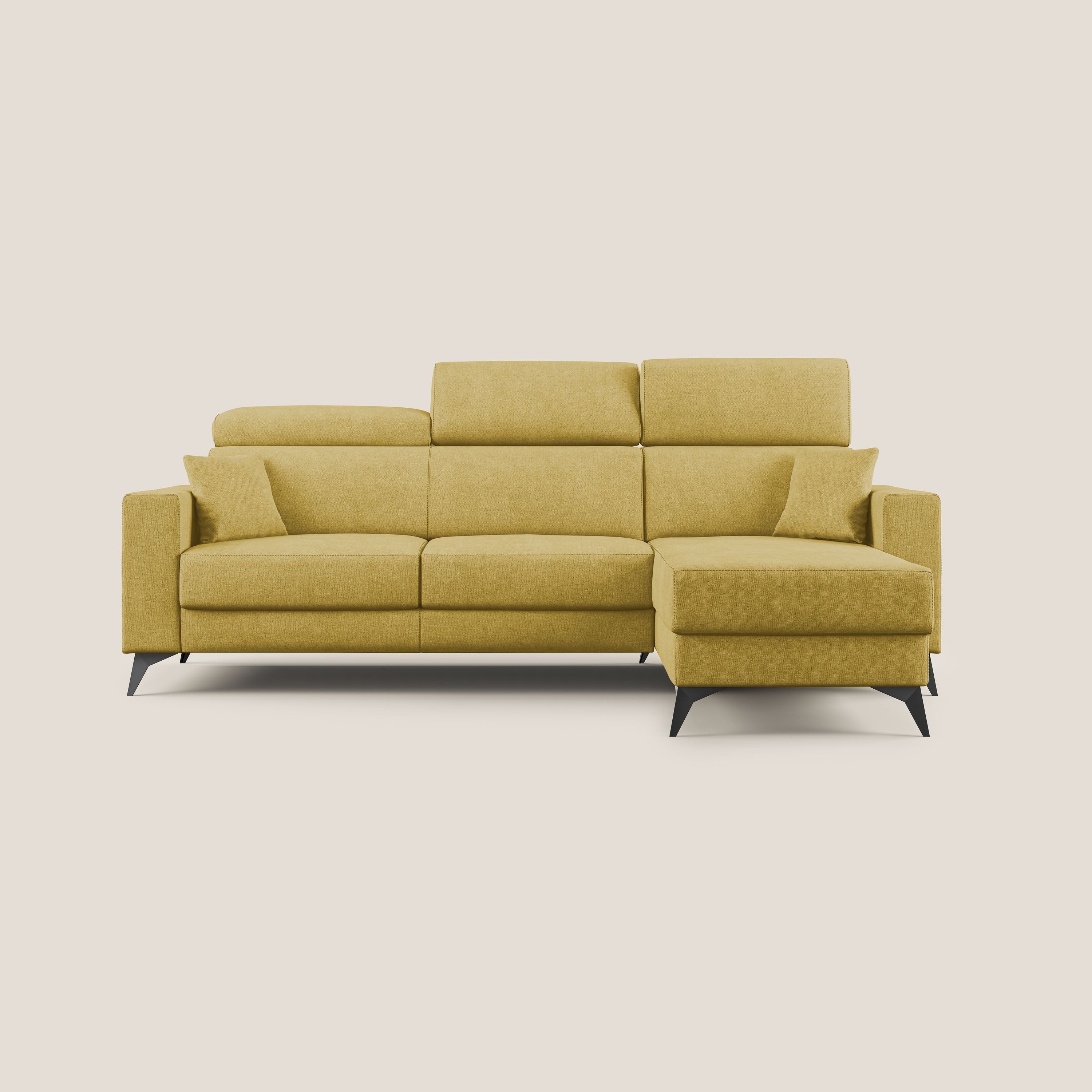 Pegaso divano letto angolare con poggiatesta reclinabili e rivestimento impermeabile T02 giallo - divani.store