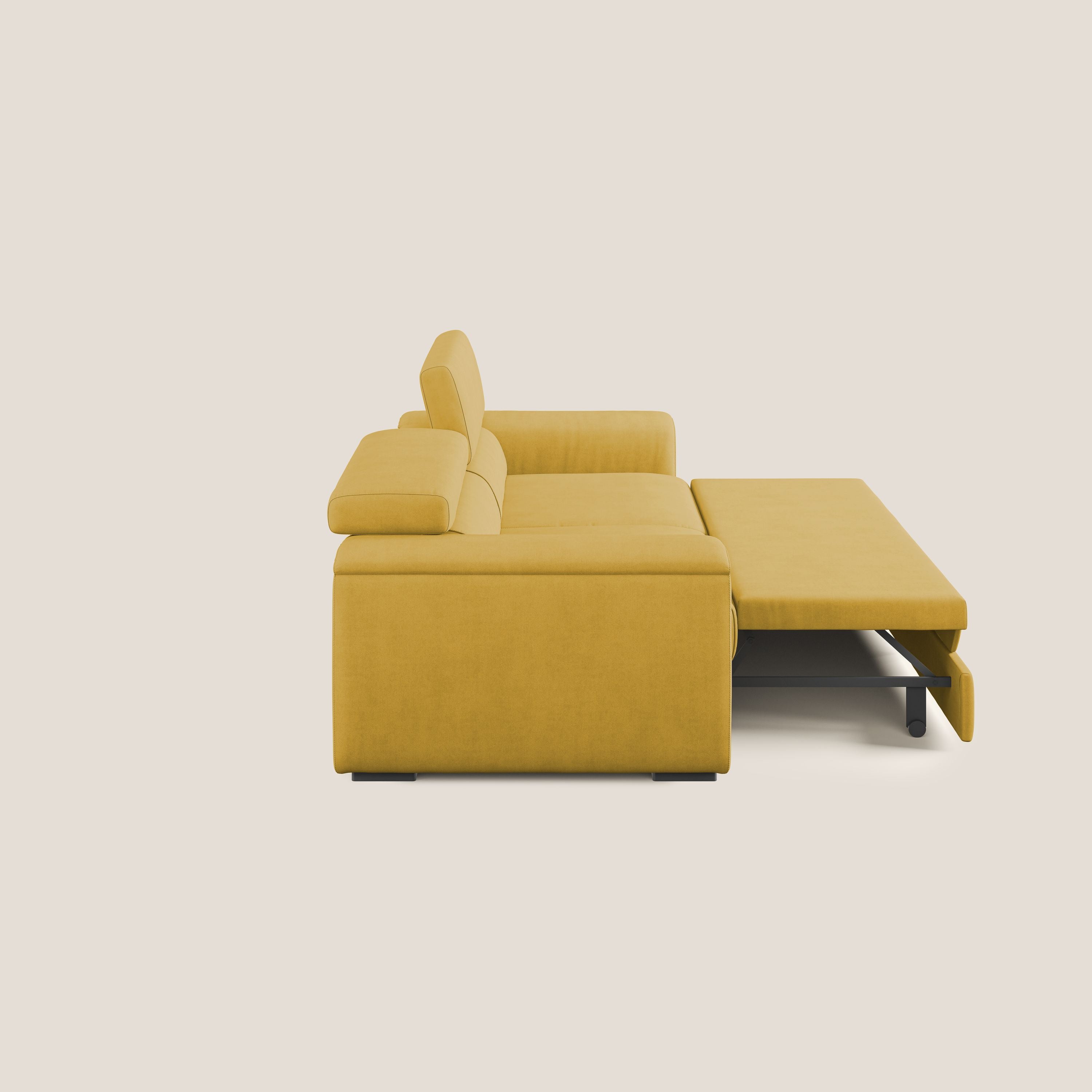 Zeno Divano con pouf estraibile poggiapiedi in tessuto morbido impermeabile T02 giallo - divani.store