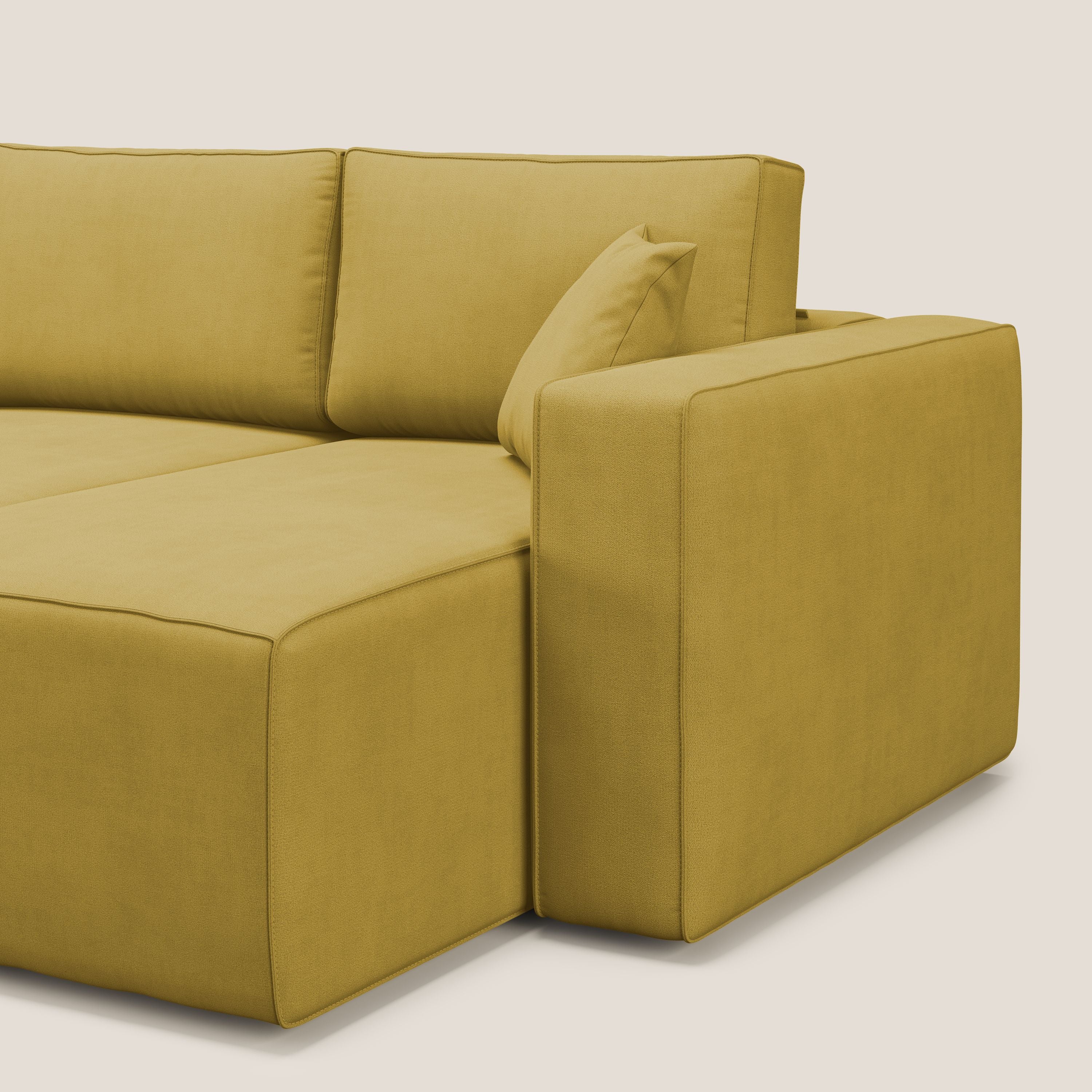 Morfeo divano con 3 sedute estraibili in morbido tessuto impermeabile T02 giallo - divani.store
