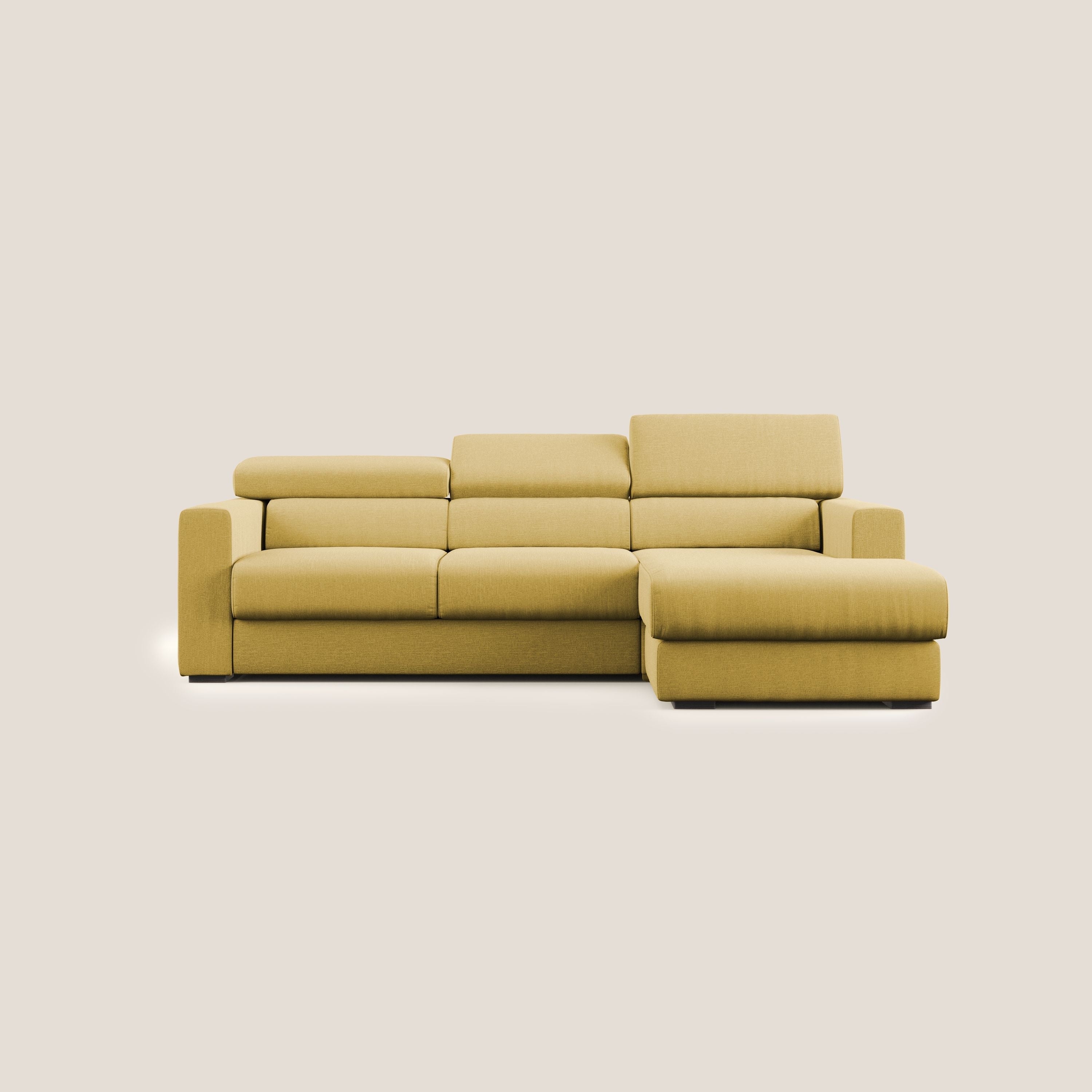 Dylan divano angolare con pouf estraibile poggiapiedi in tessuto simil cotone impermeabile T13 giallo - divani.store