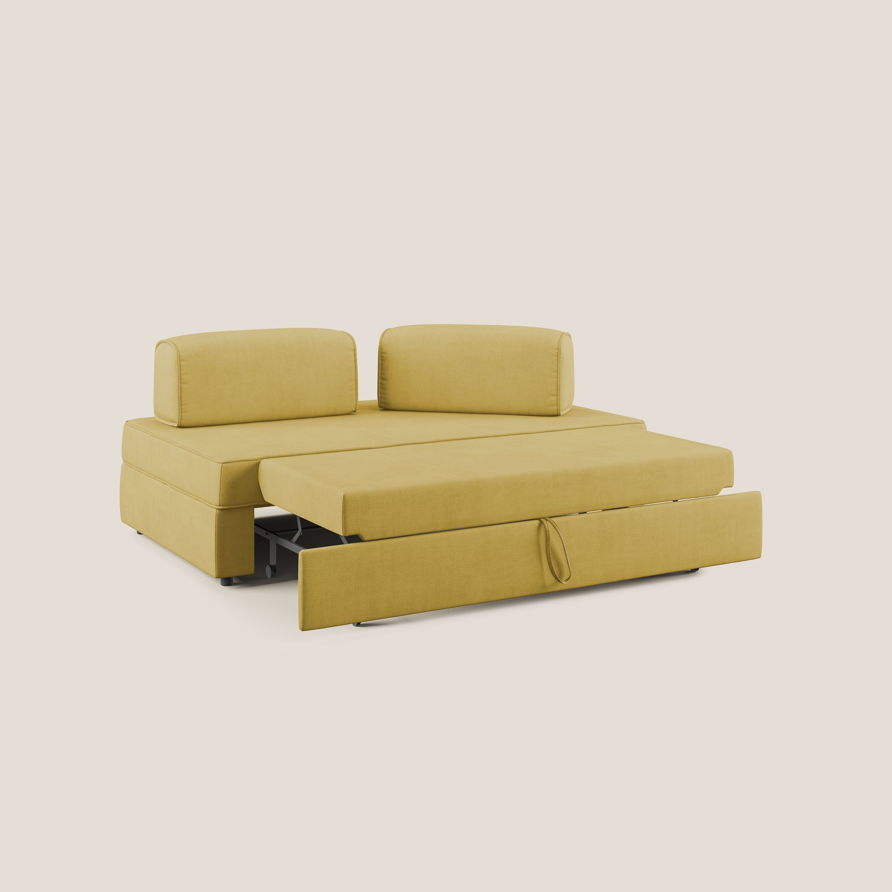 Liberty divano con pouf estraibile e schienali movibili in tessuto morbido impermeabile T02 giallo - divani.store
