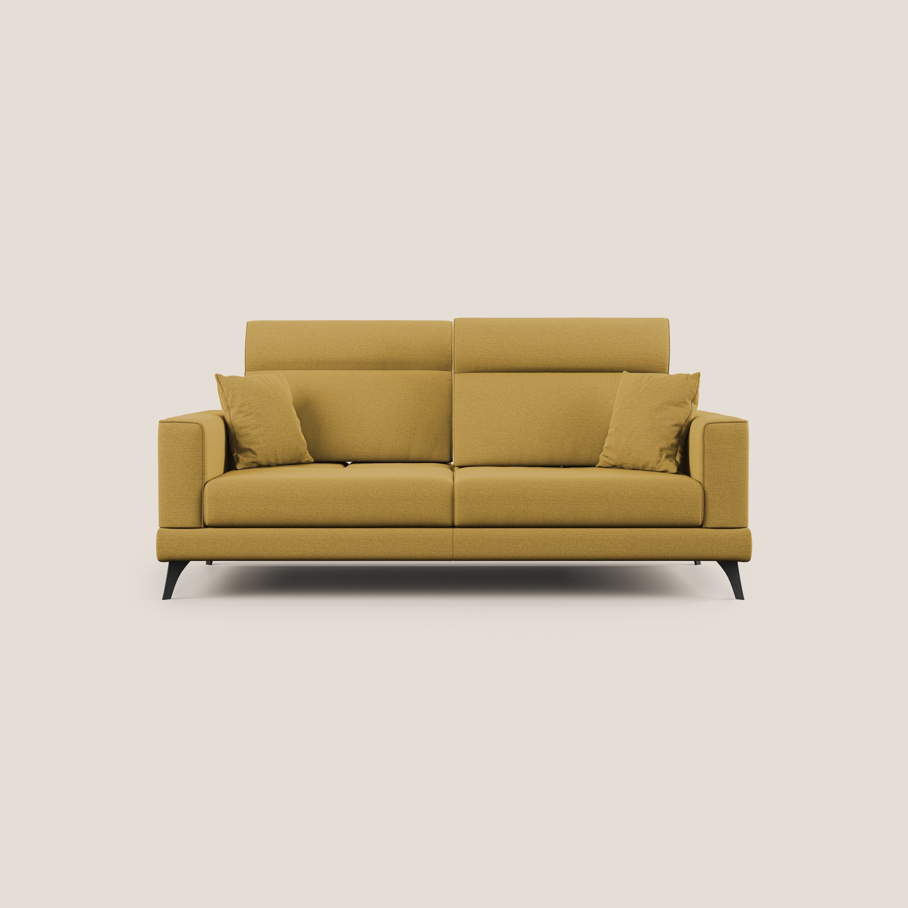 Slide Divano con schienali traslanti e poggiatesta in tessuto simil cotone impermeabile T19 giallo - divani.store