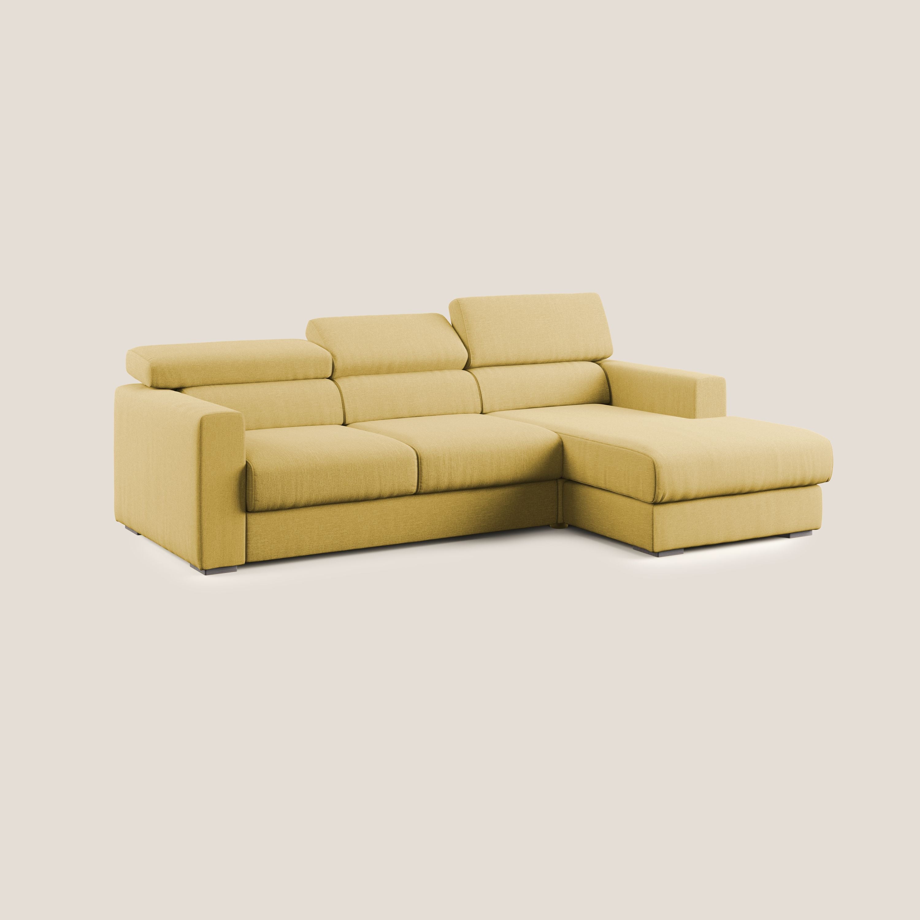 Dylan divano angolare con pouf estraibile poggiapiedi in tessuto simil cotone impermeabile T13 giallo - divani.store