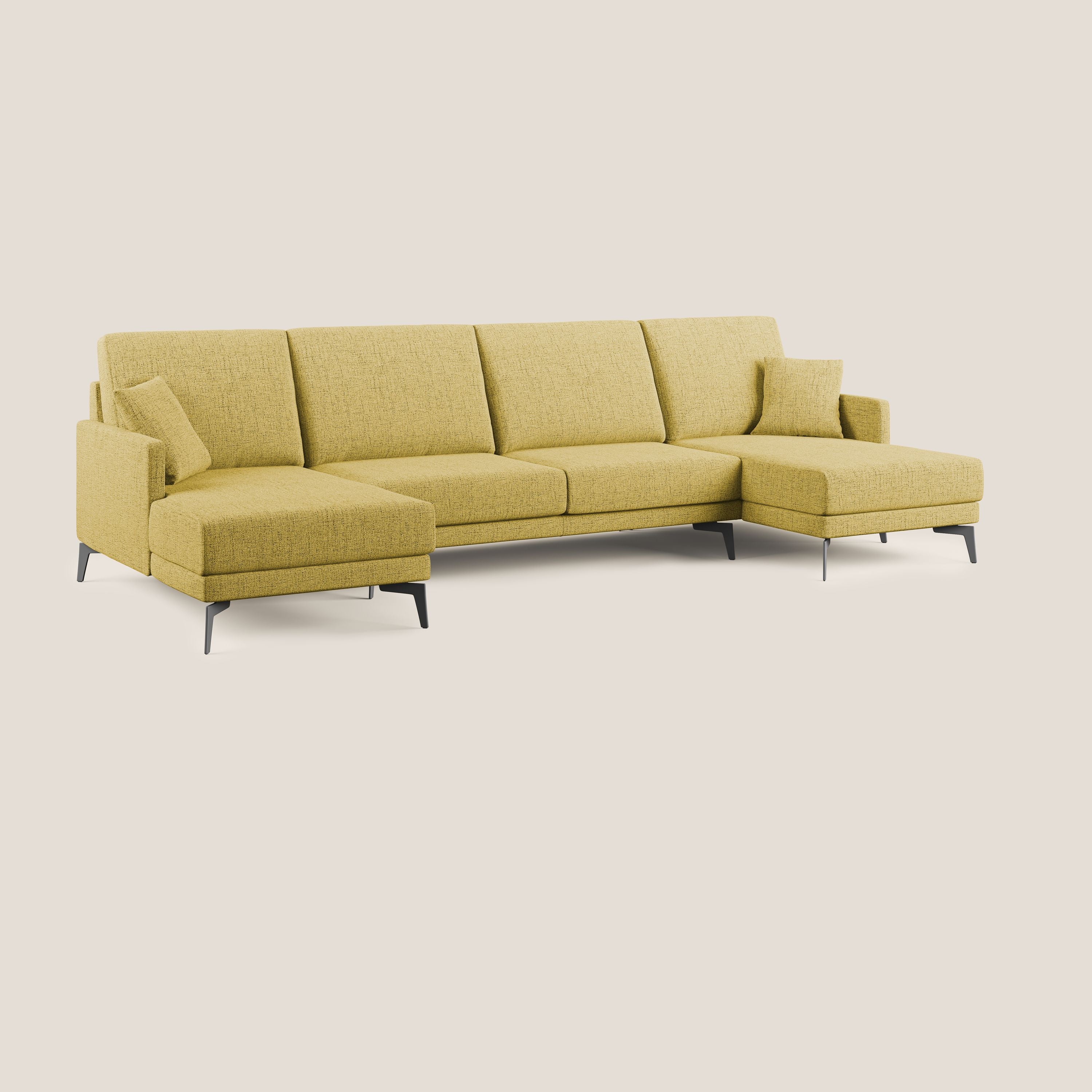 Saturno divano panoramico moderno in tessuto morbido impermeabile T03 giallo - divani.store