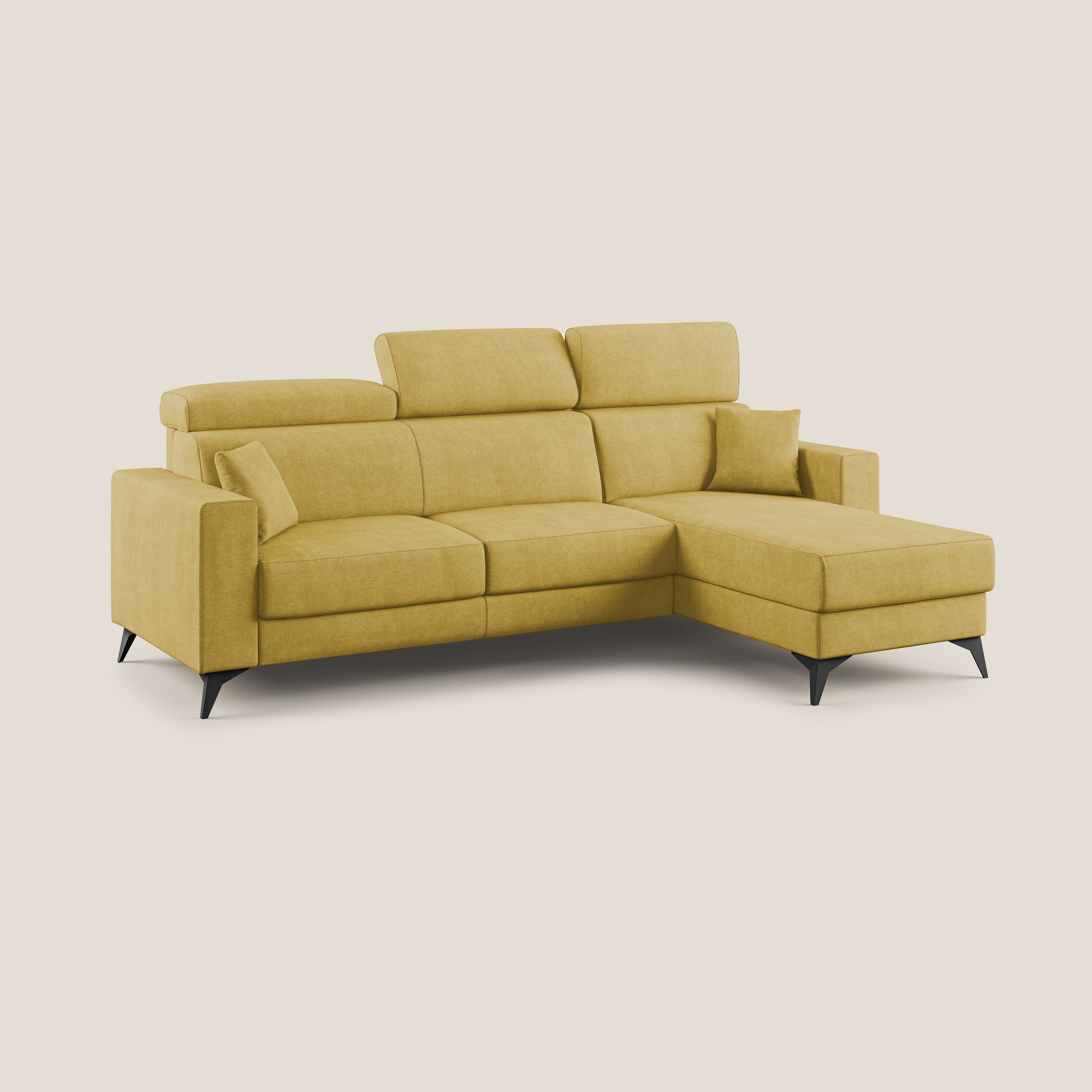 Pegaso divano letto angolare con poggiatesta reclinabili e rivestimento impermeabile T02 giallo - divani.store