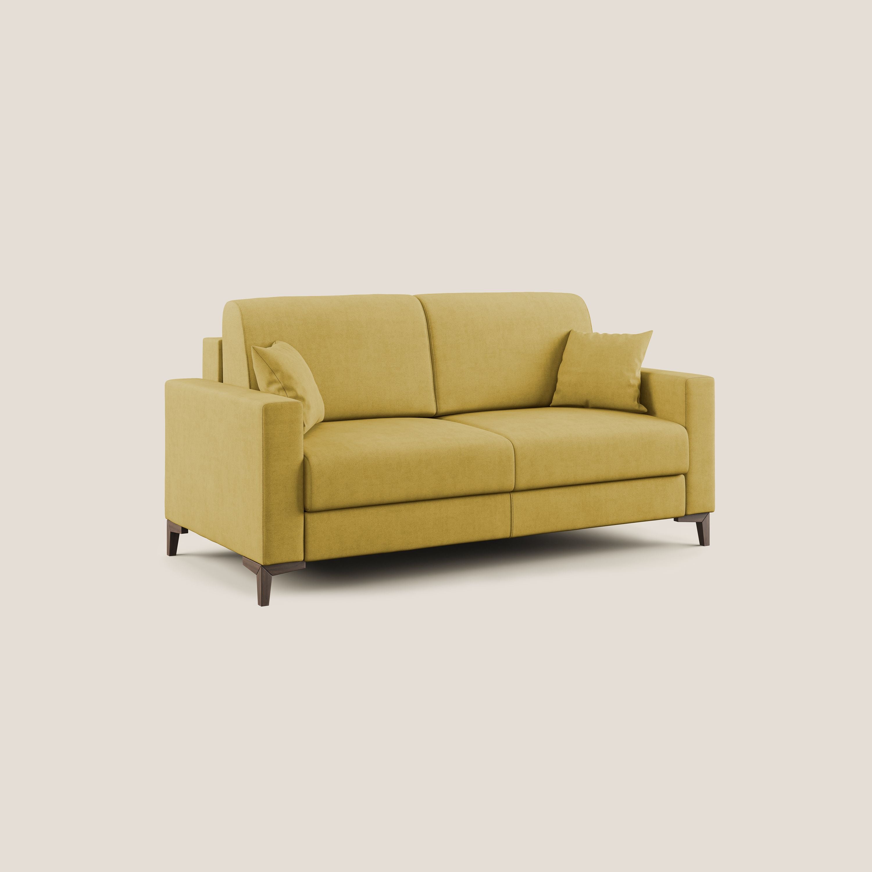 Kafka divano letto matrimoniale in morbido tessuto impermeabile T02 giallo - divani.store