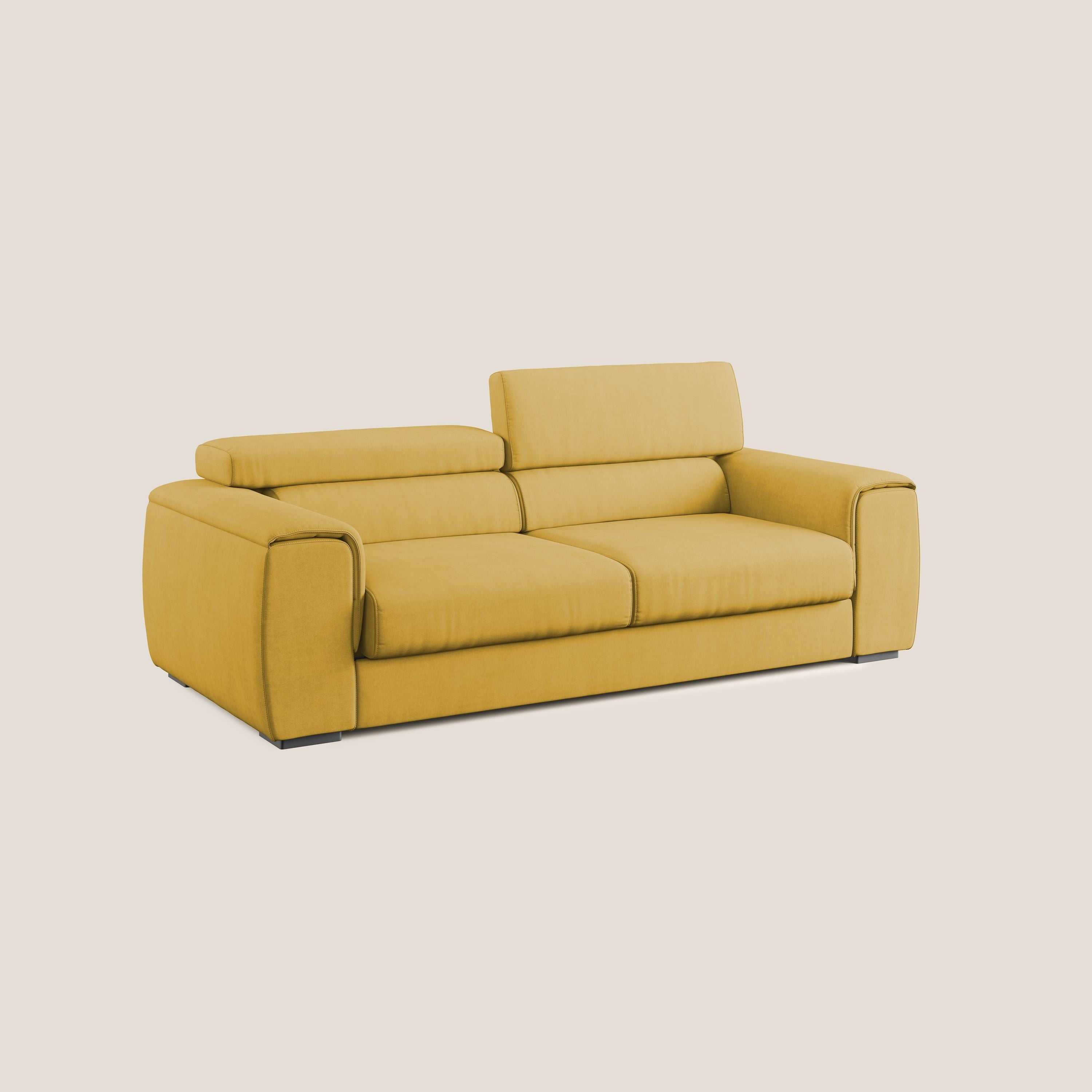 Zeno Divano con pouf estraibile poggiapiedi in tessuto morbido impermeabile T02 giallo - divani.store
