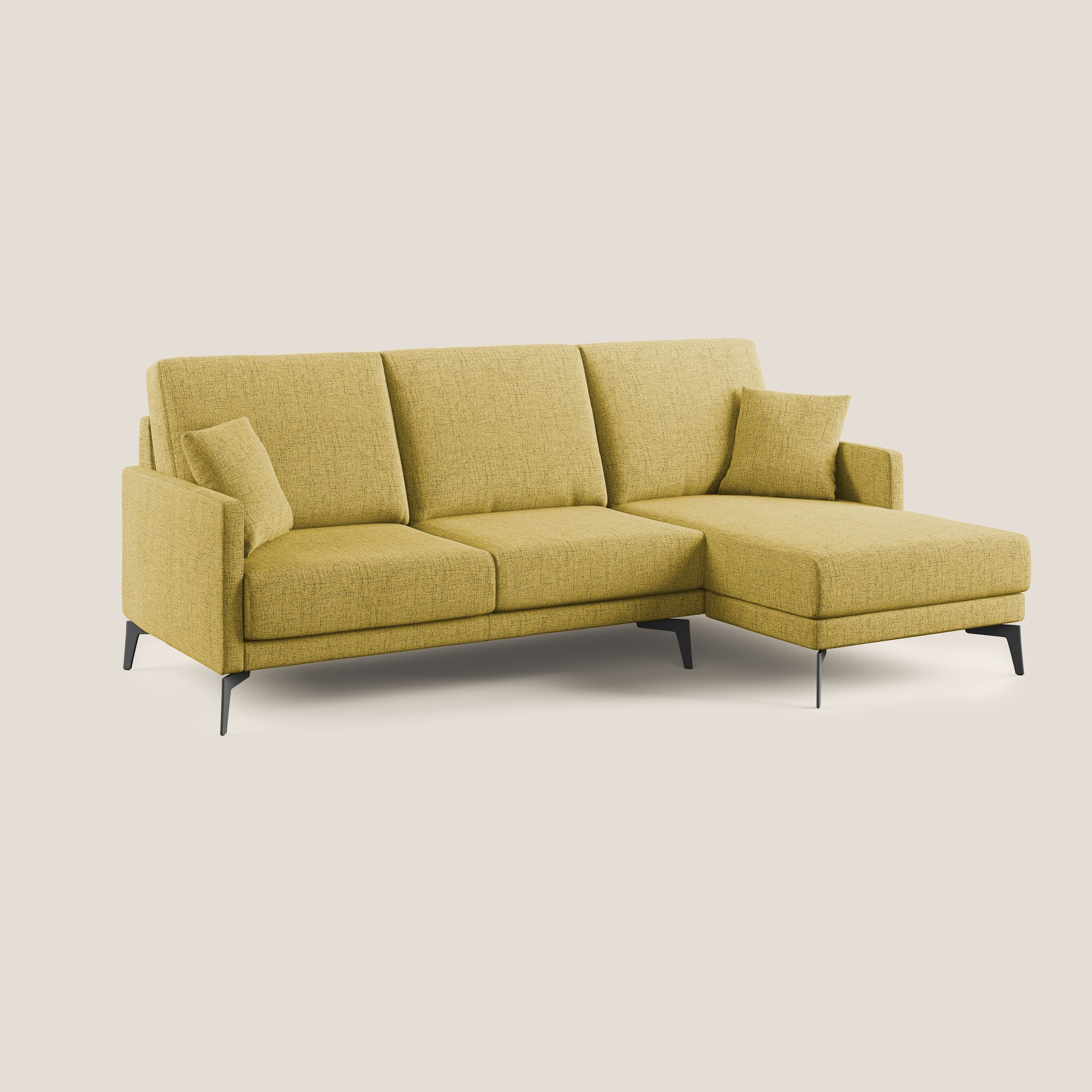 Saturno divano angolare moderno in tessuto morbido impermeabile T03 giallo - divani.store