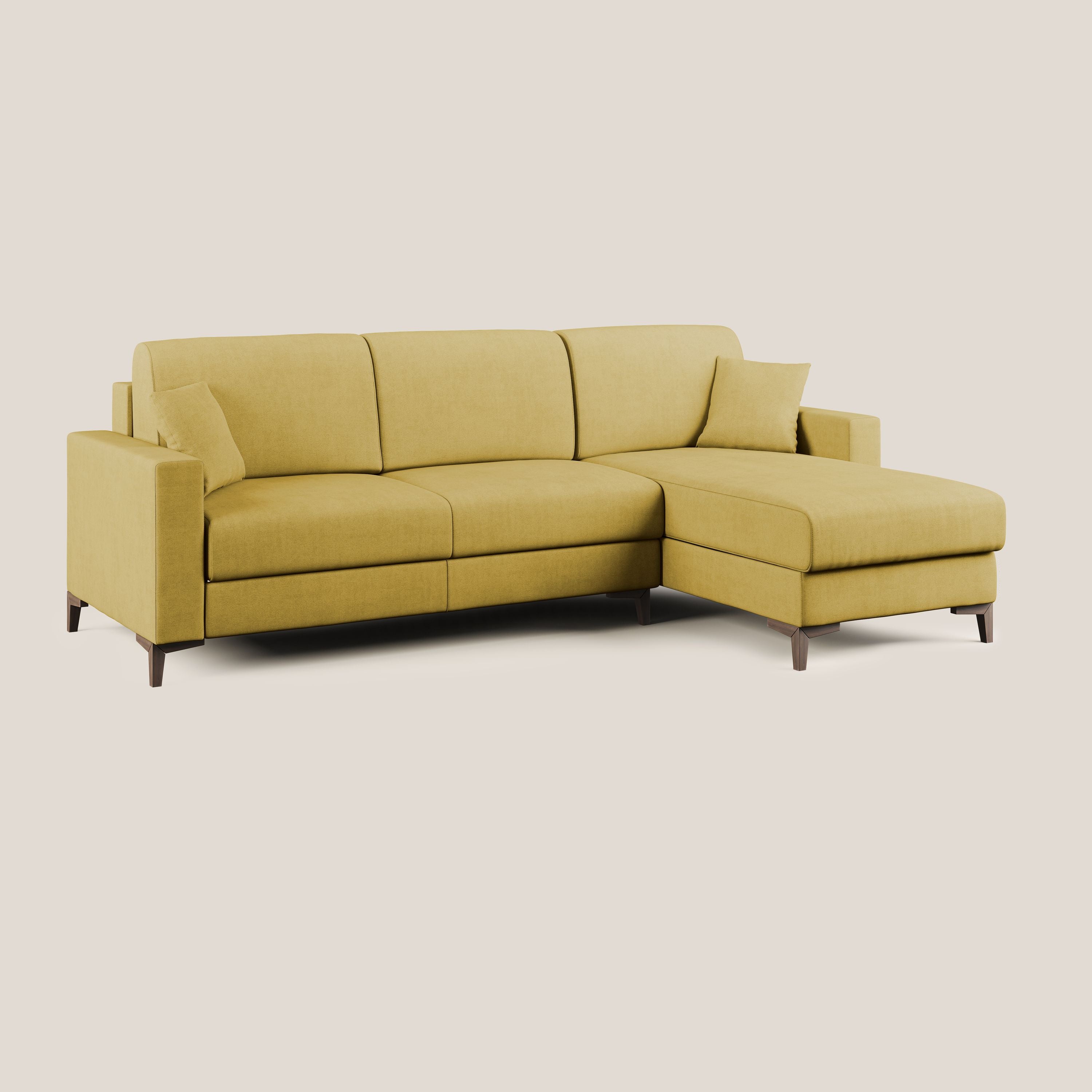 Kafka divano letto angolare in morbido tessuto impermeabile T02 giallo - divani.store