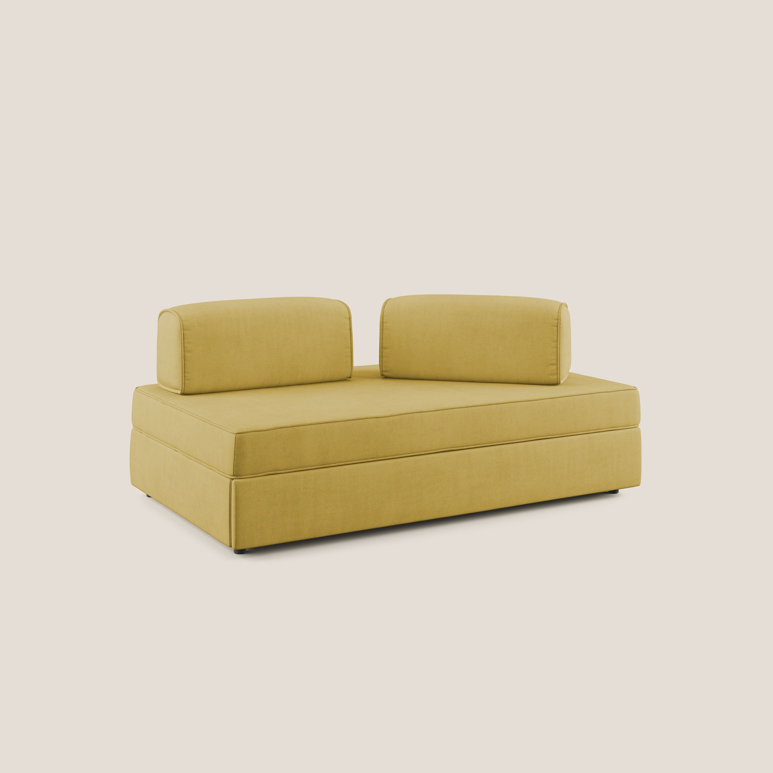 Liberty divano con pouf estraibile e schienali movibili in tessuto morbido impermeabile T02 giallo - divani.store