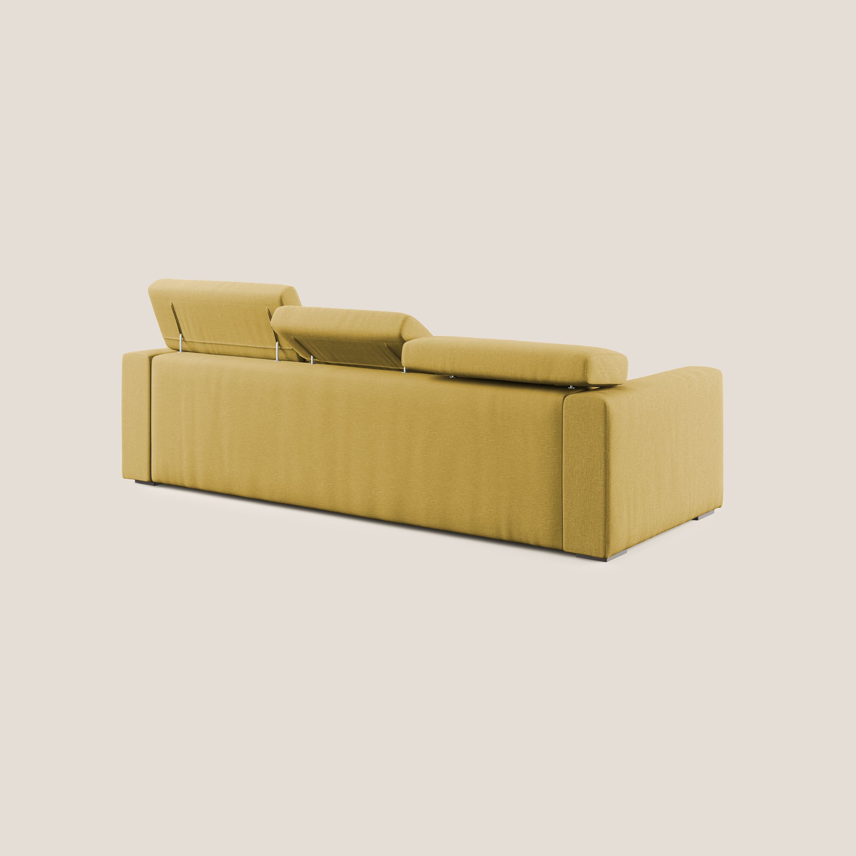 Dylan divano angolare con pouf estraibile poggiapiedi in tessuto simil cotone impermeabile T13 giallo - divani.store