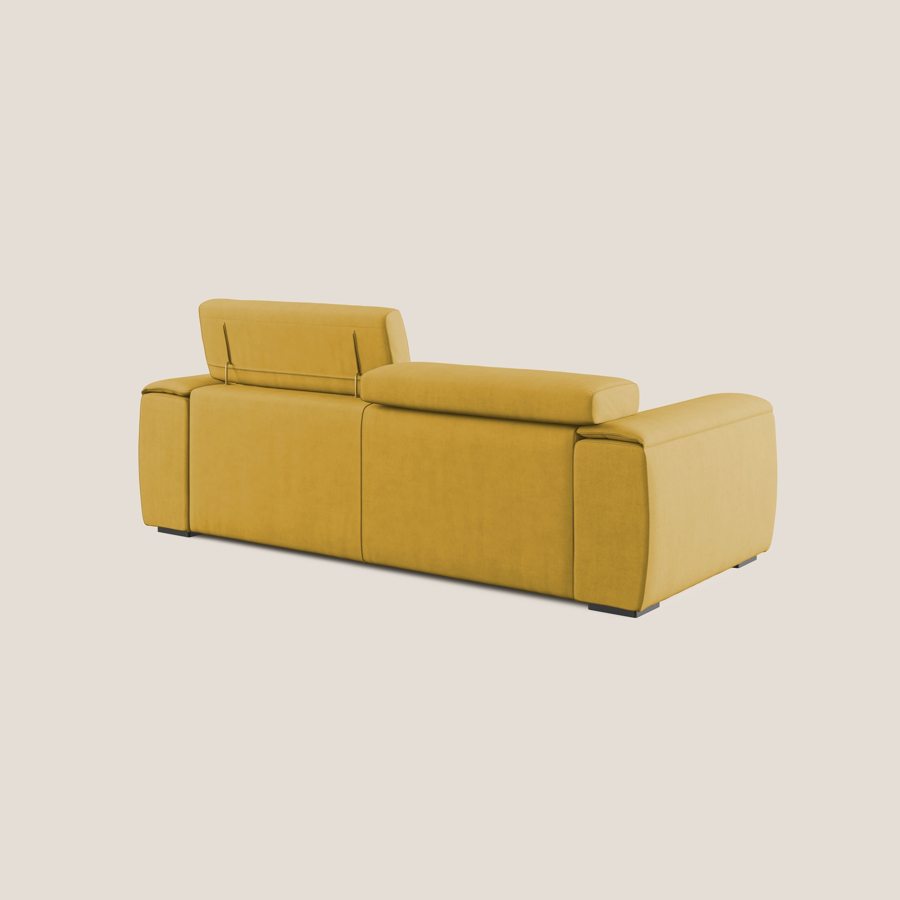 Zeno Divano con pouf estraibile poggiapiedi in tessuto morbido impermeabile T02 giallo - divani.store