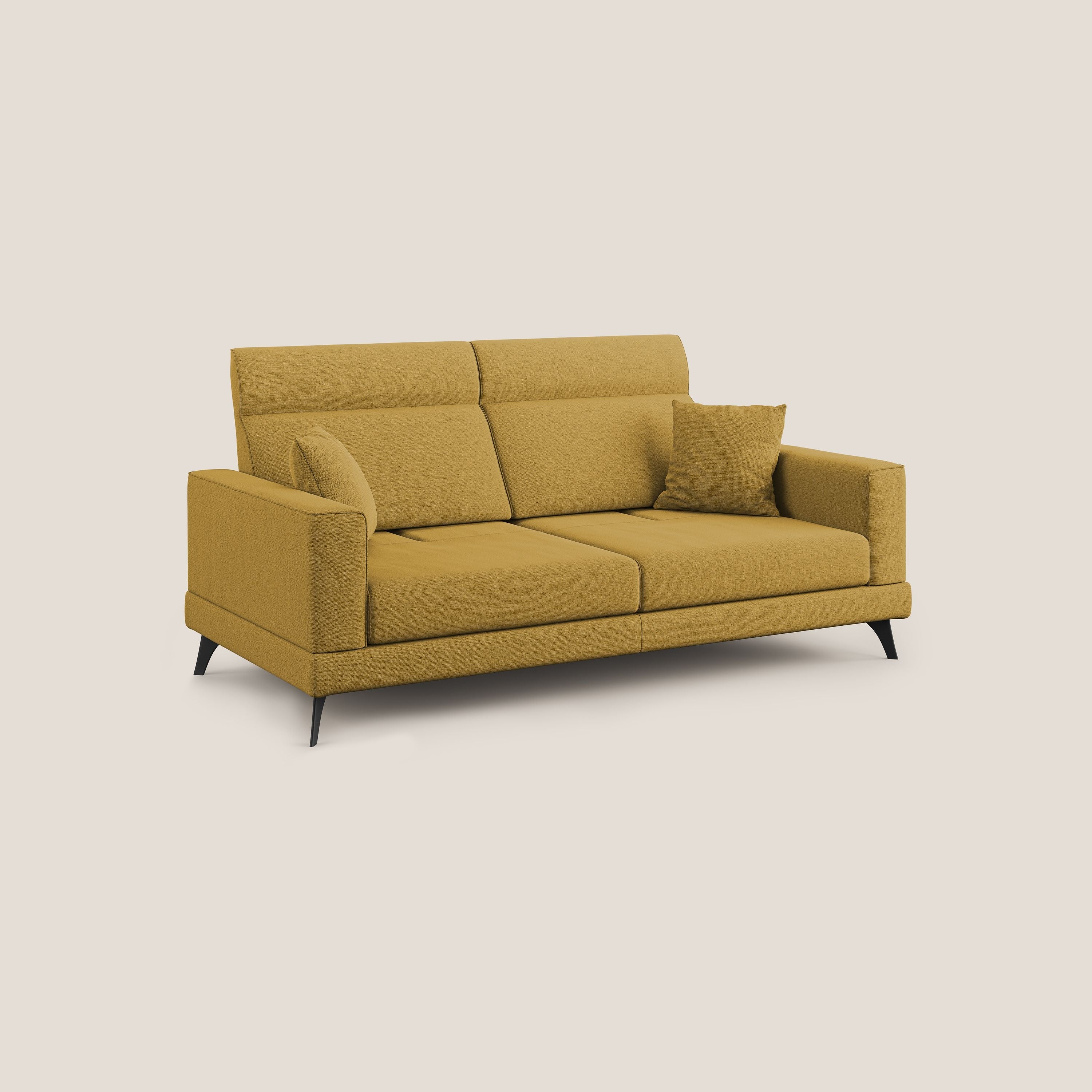 Slide Divano con schienali traslanti e poggiatesta in tessuto simil cotone impermeabile T19 giallo - divani.store