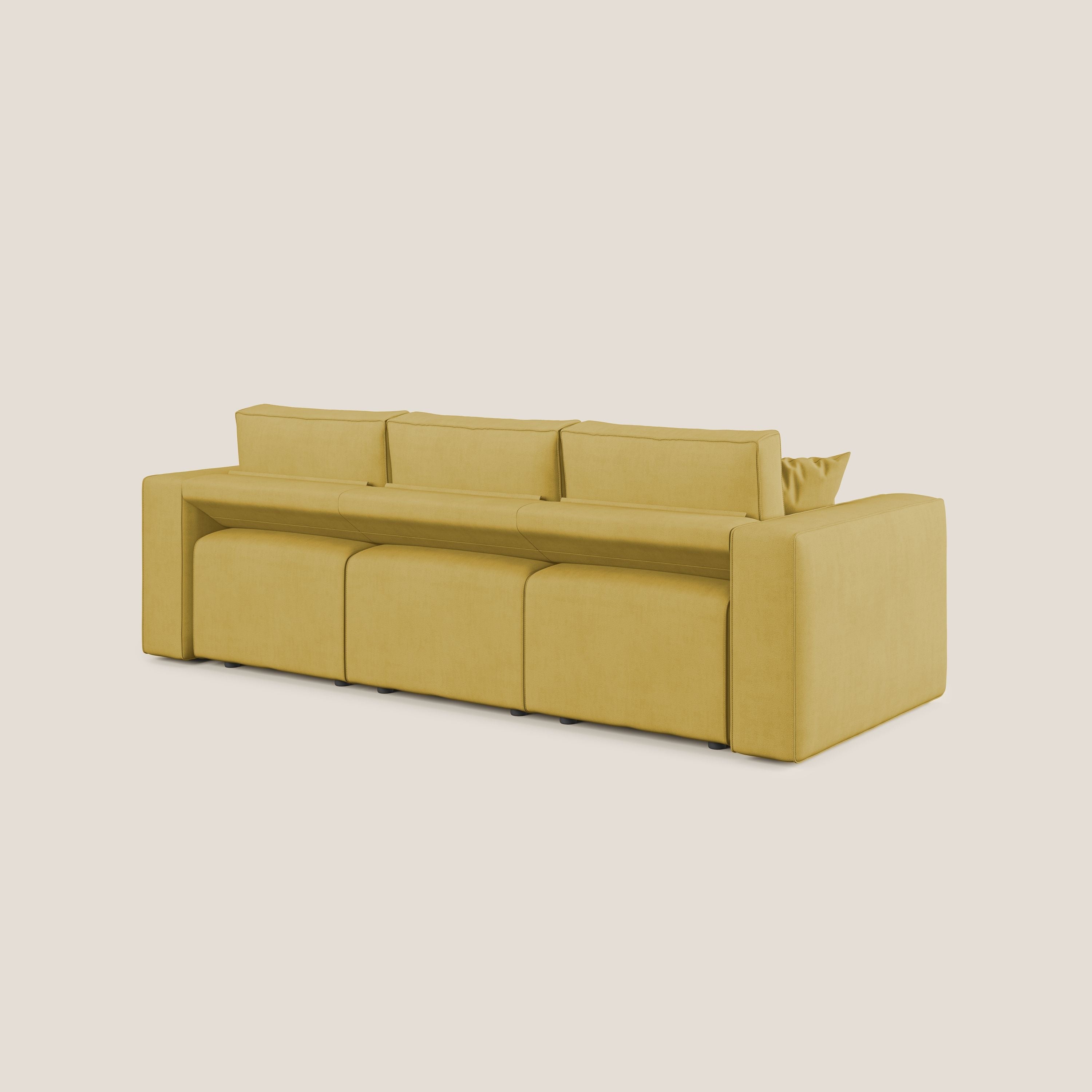 Morfeo divano con 3 sedute estraibili in morbido tessuto impermeabile T02 giallo - divani.store