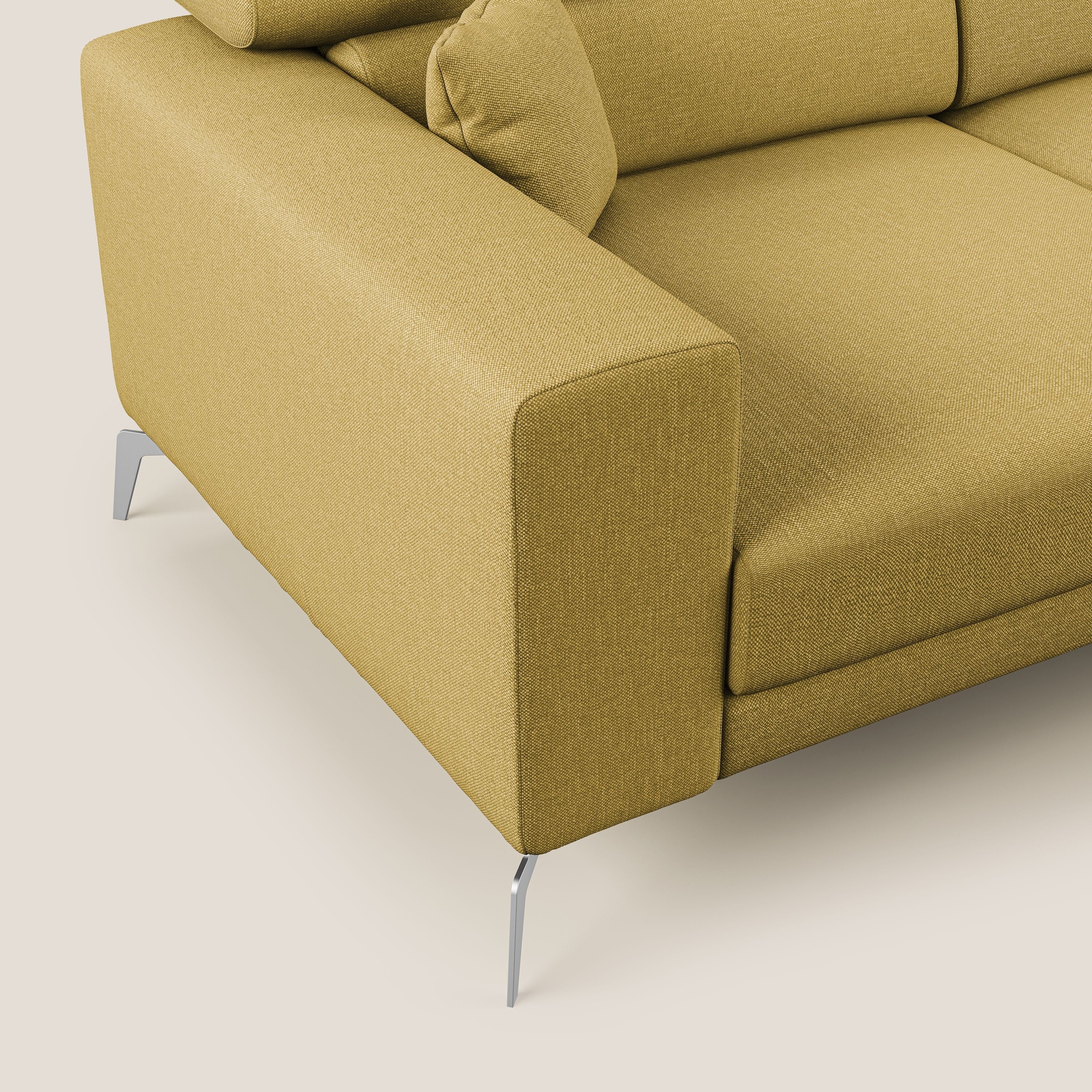 Blade Divano moderno angolare con poggiatesta reclinabili in tessuto impermeabile simil-cotone T13 giallo - divani.store